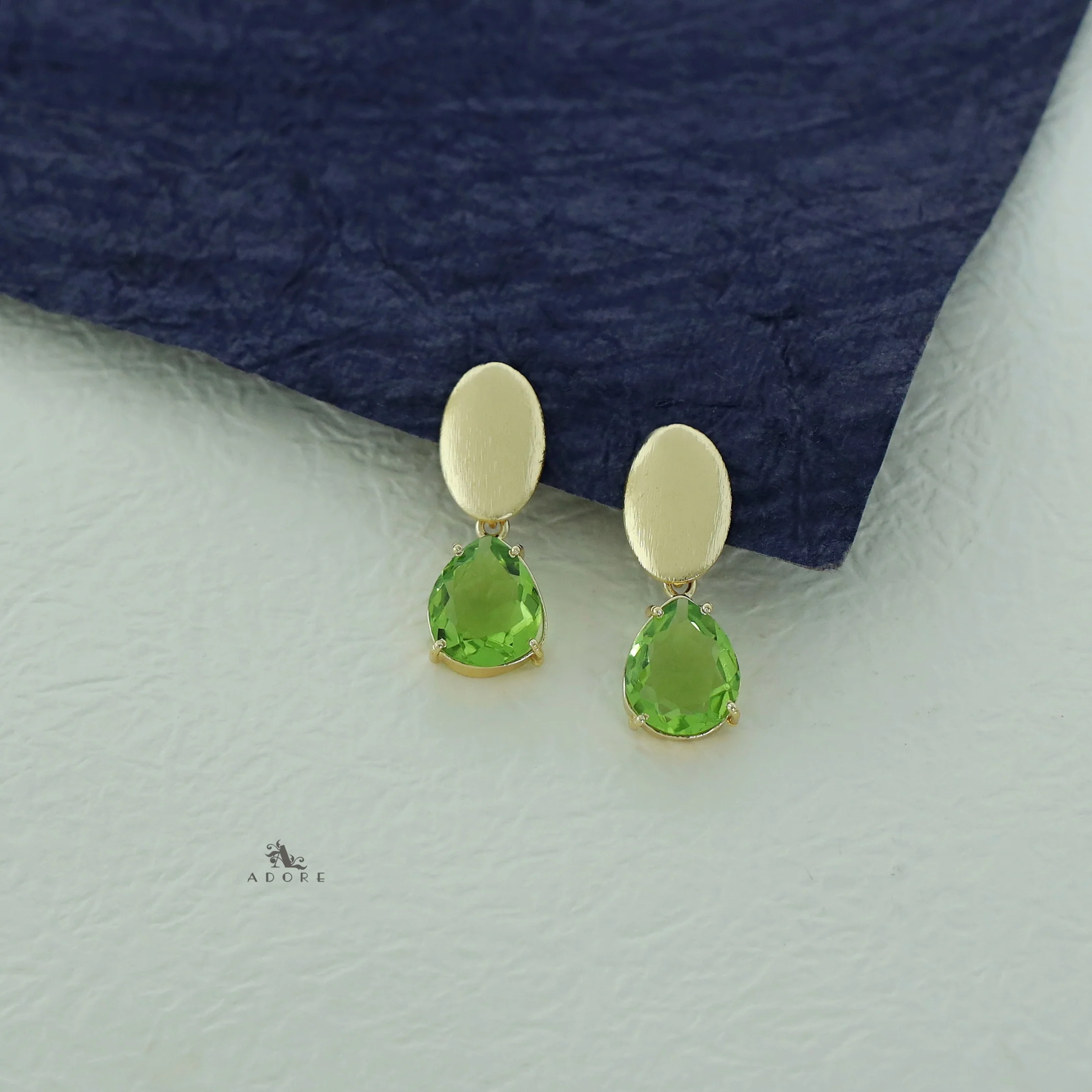 Golden Ellipse + Glossy Stone Drop Earring - Image 7