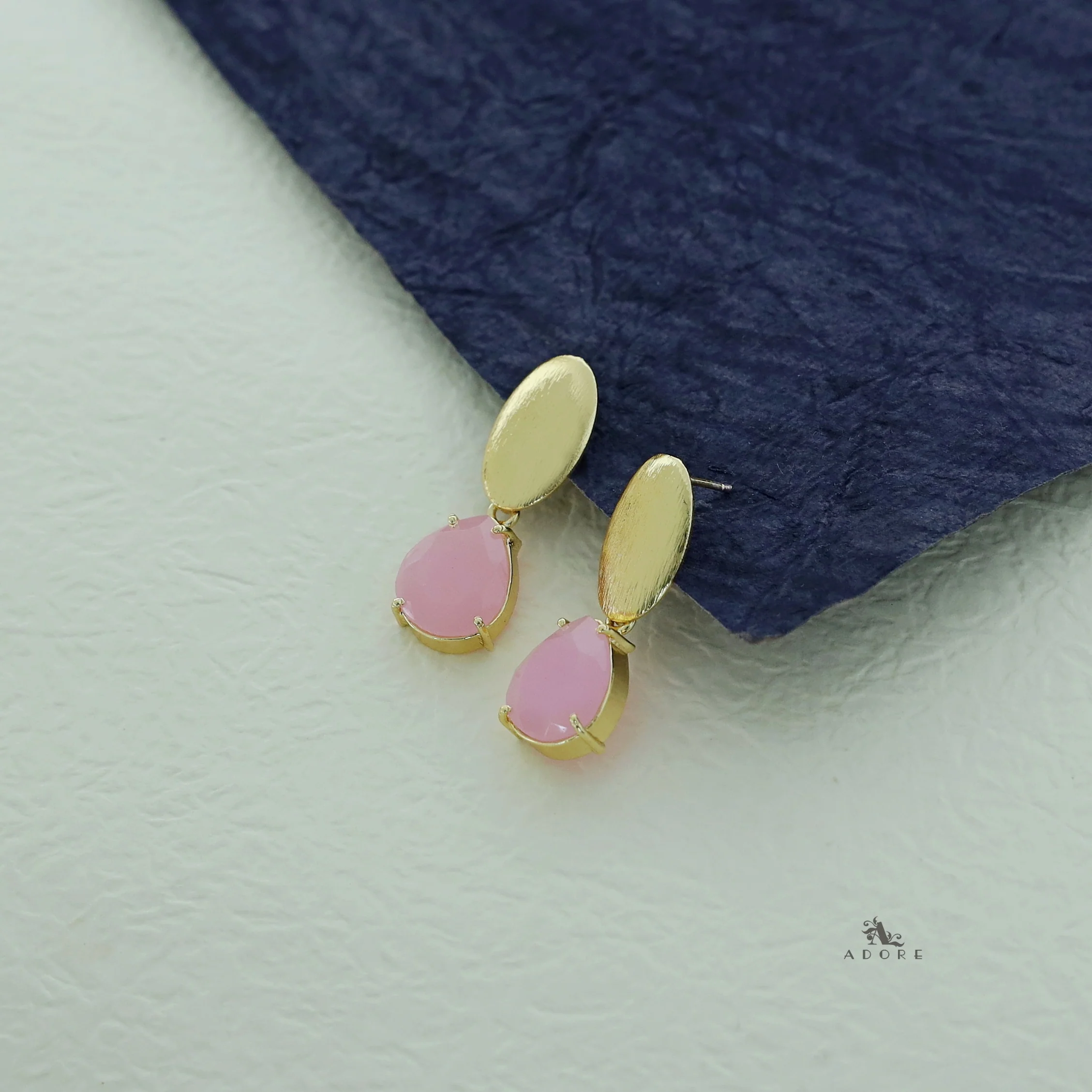 Golden Ellipse + Glossy Stone Drop Earring - Image 8