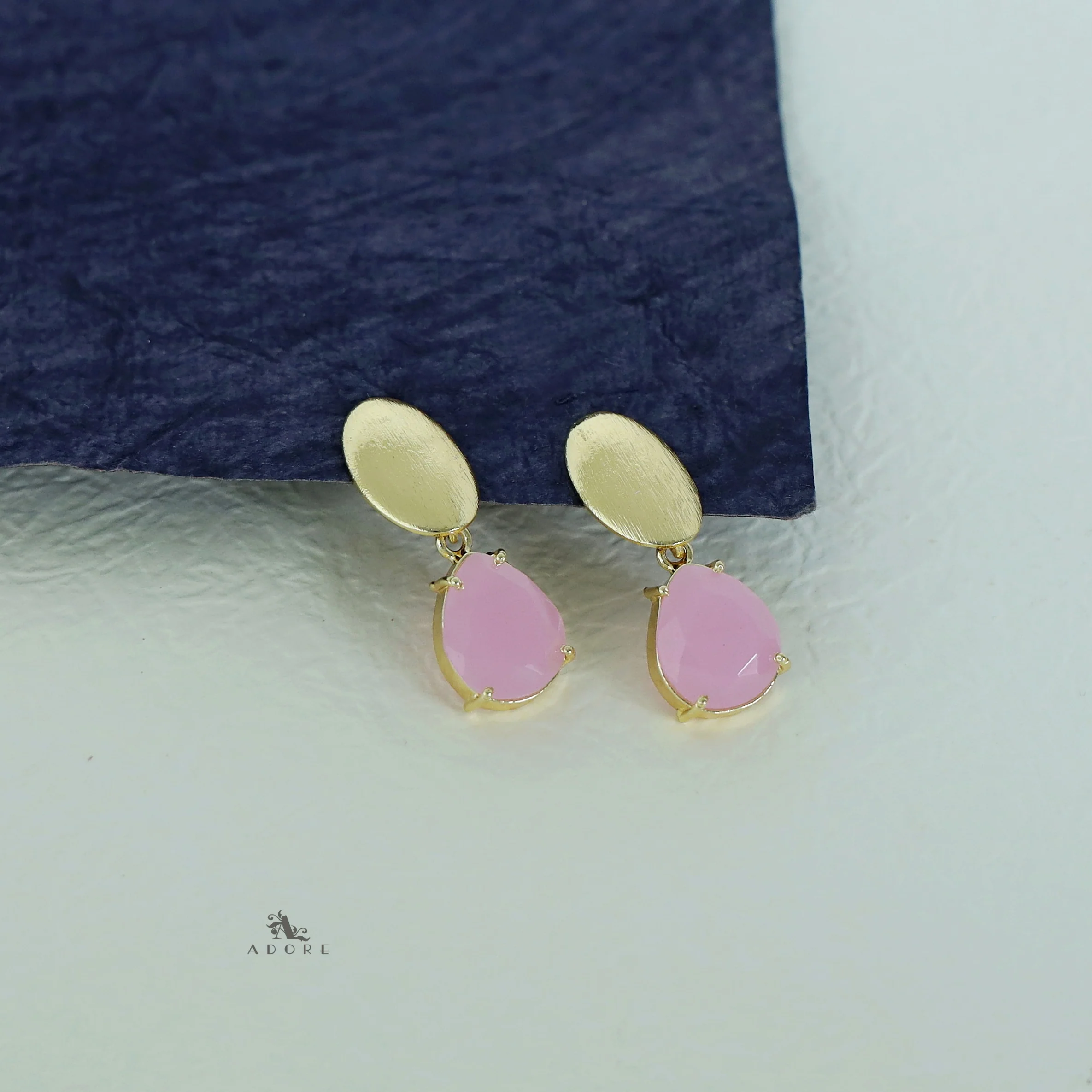 Golden Ellipse + Glossy Stone Drop Earring - Image 9
