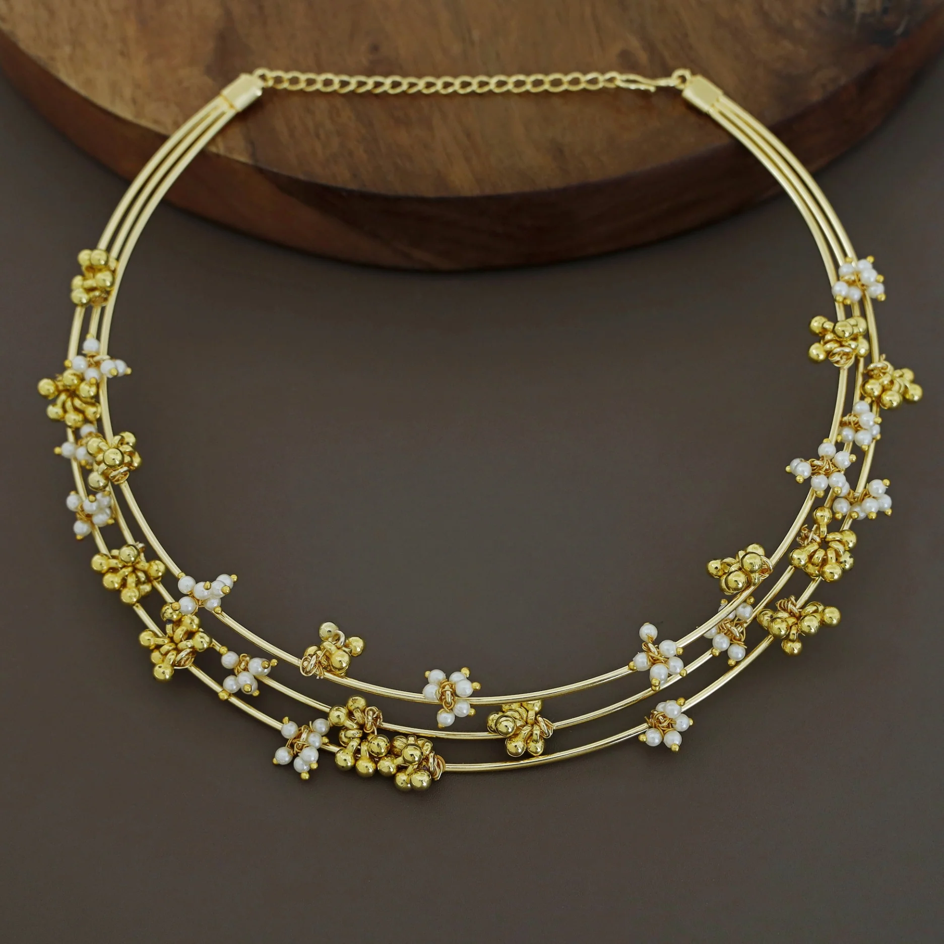 Golden Ghungroo Pearl 3 Layer Neck Cuff - Image 3