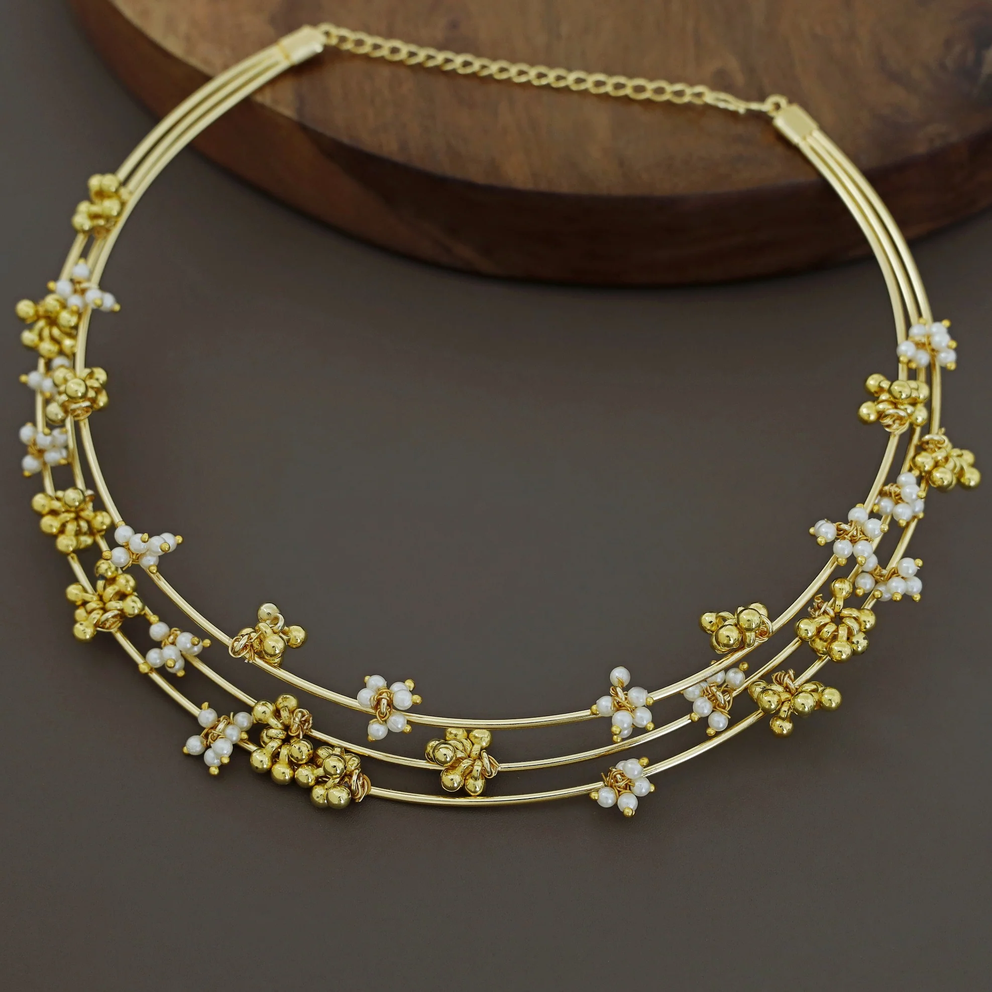 Golden Ghungroo Pearl 3 Layer Neck Cuff - Image 4