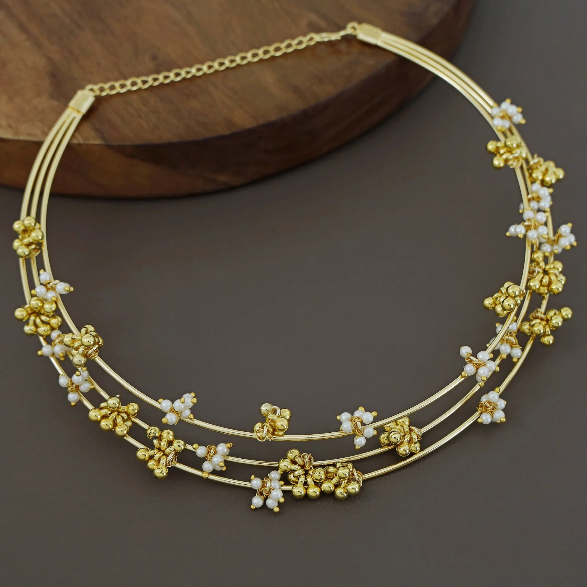 Golden Ghungroo Pearl 3 Layer Neck Cuff - Image 5