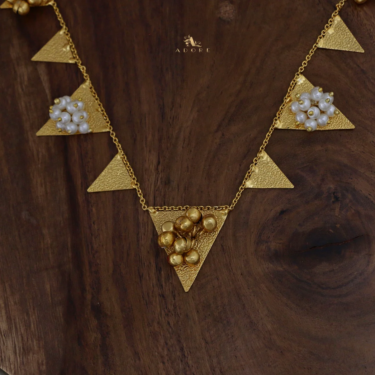 Golden Ghungroo Triangle Short Neckpiece With Earring - Image 4