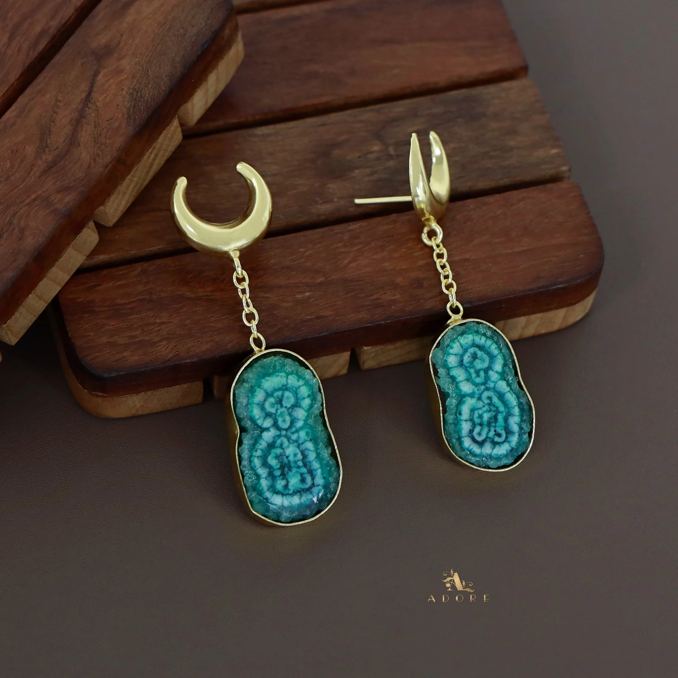 Golden Half Moon Agate Earring - Image 10