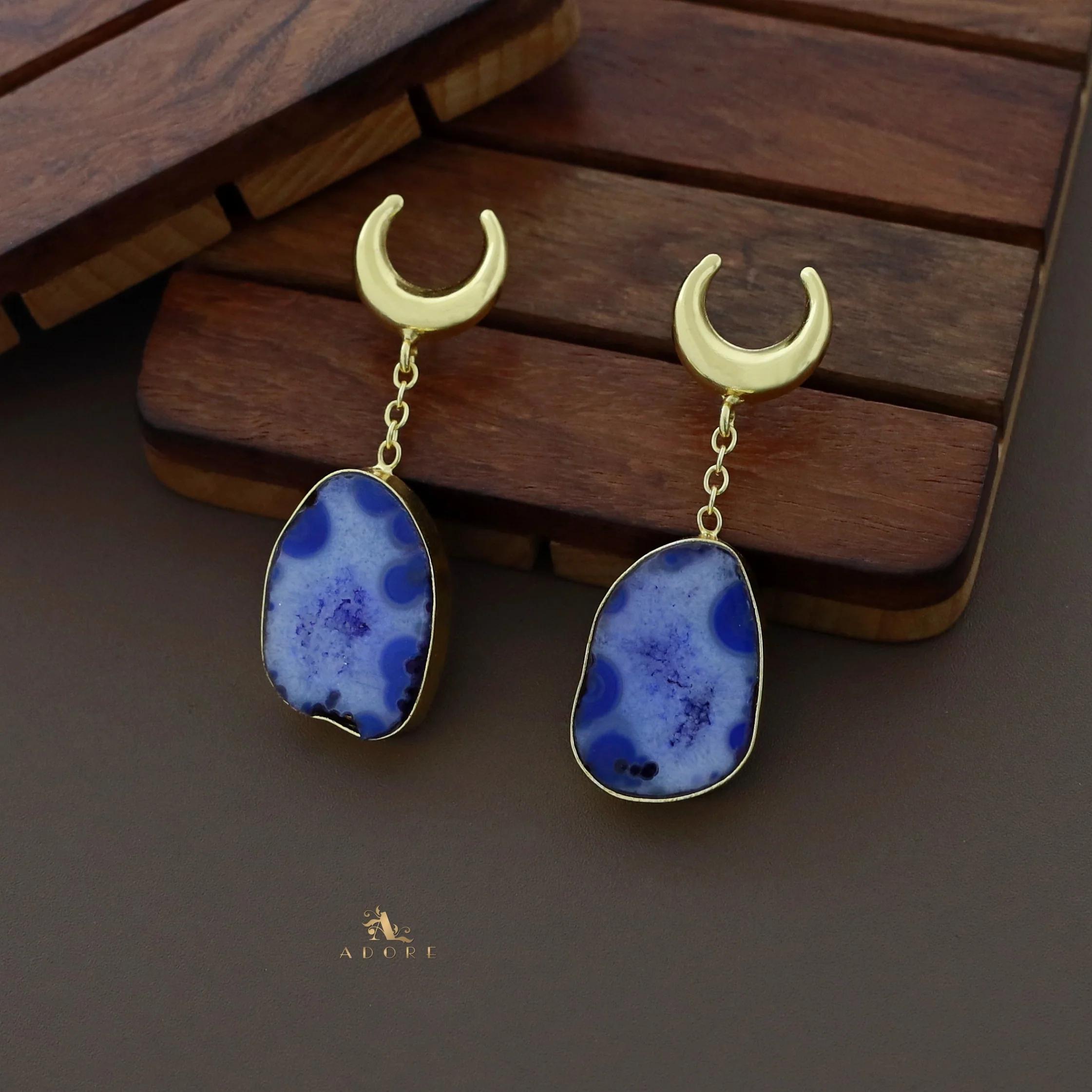 Golden Half Moon Agate Earring - Image 11