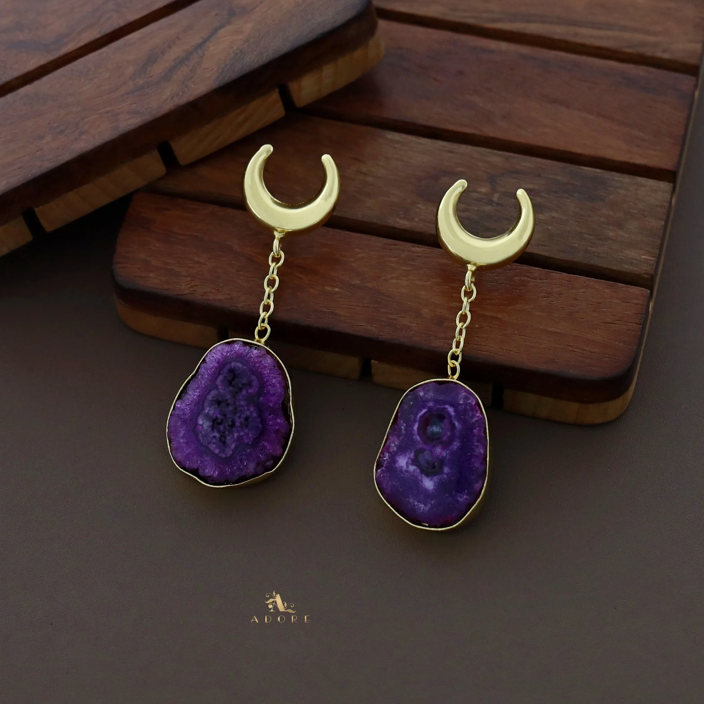 Golden Half Moon Agate Earring - Image 12