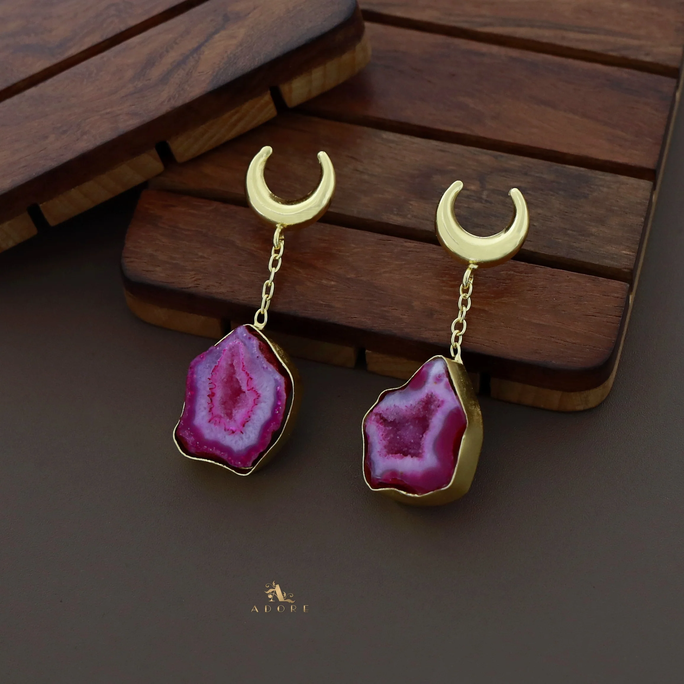 Golden Half Moon Agate Earring - Image 13