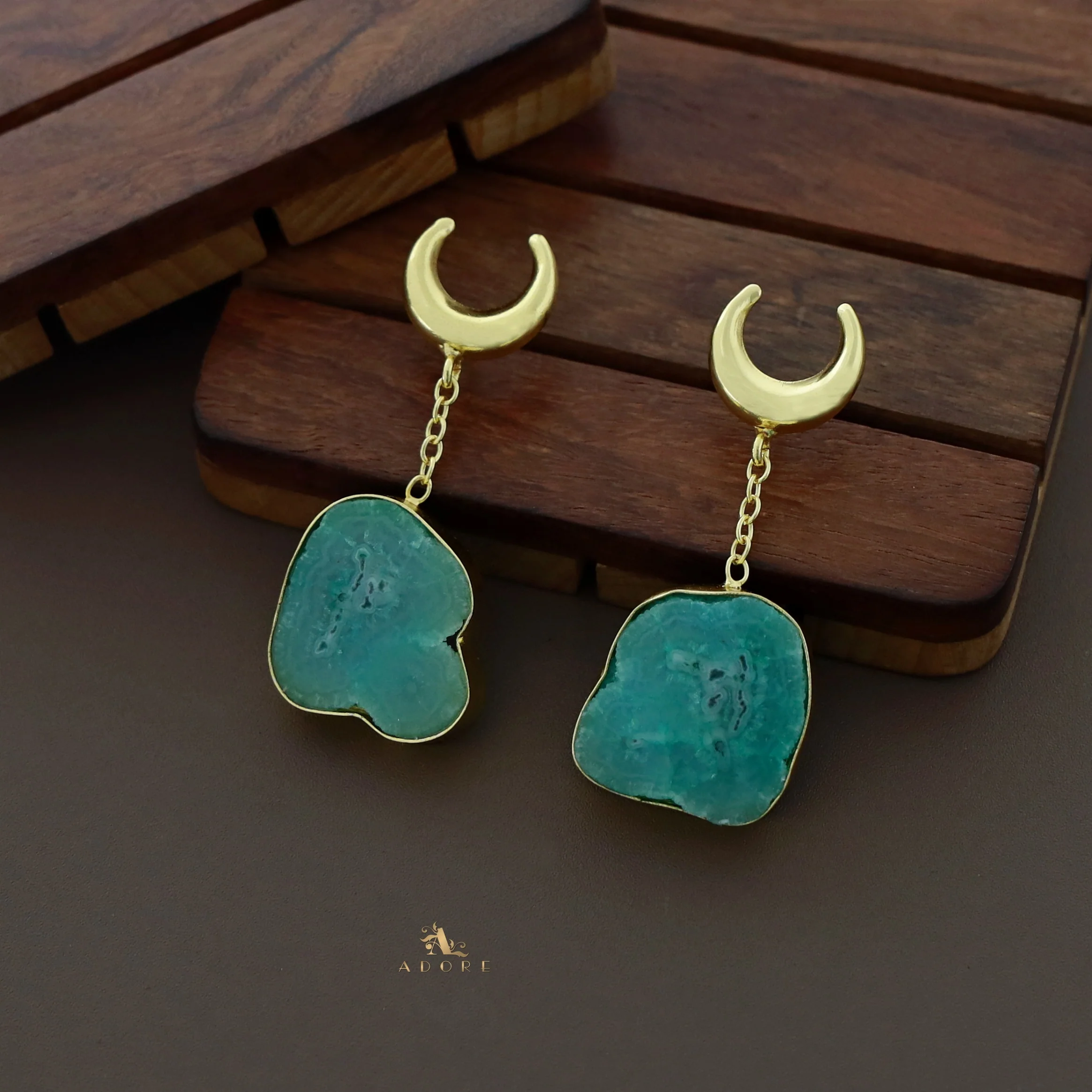 Golden Half Moon Agate Earring - Image 14