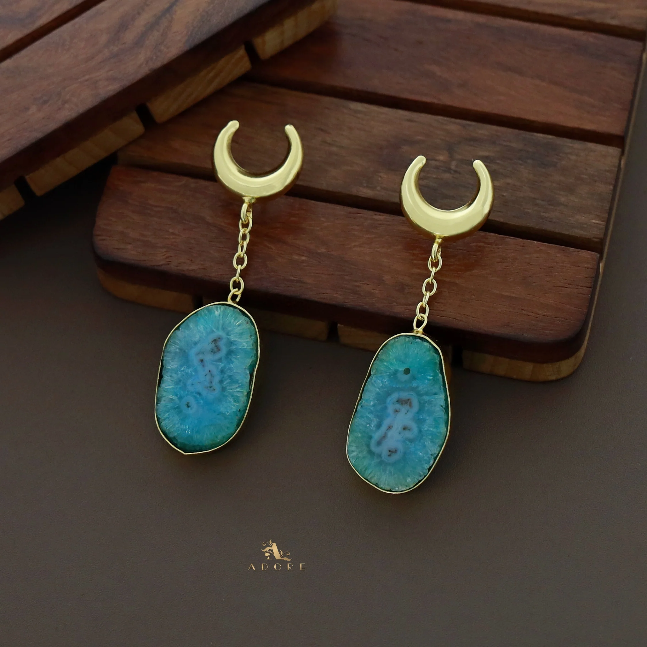 Golden Half Moon Agate Earring - Image 16