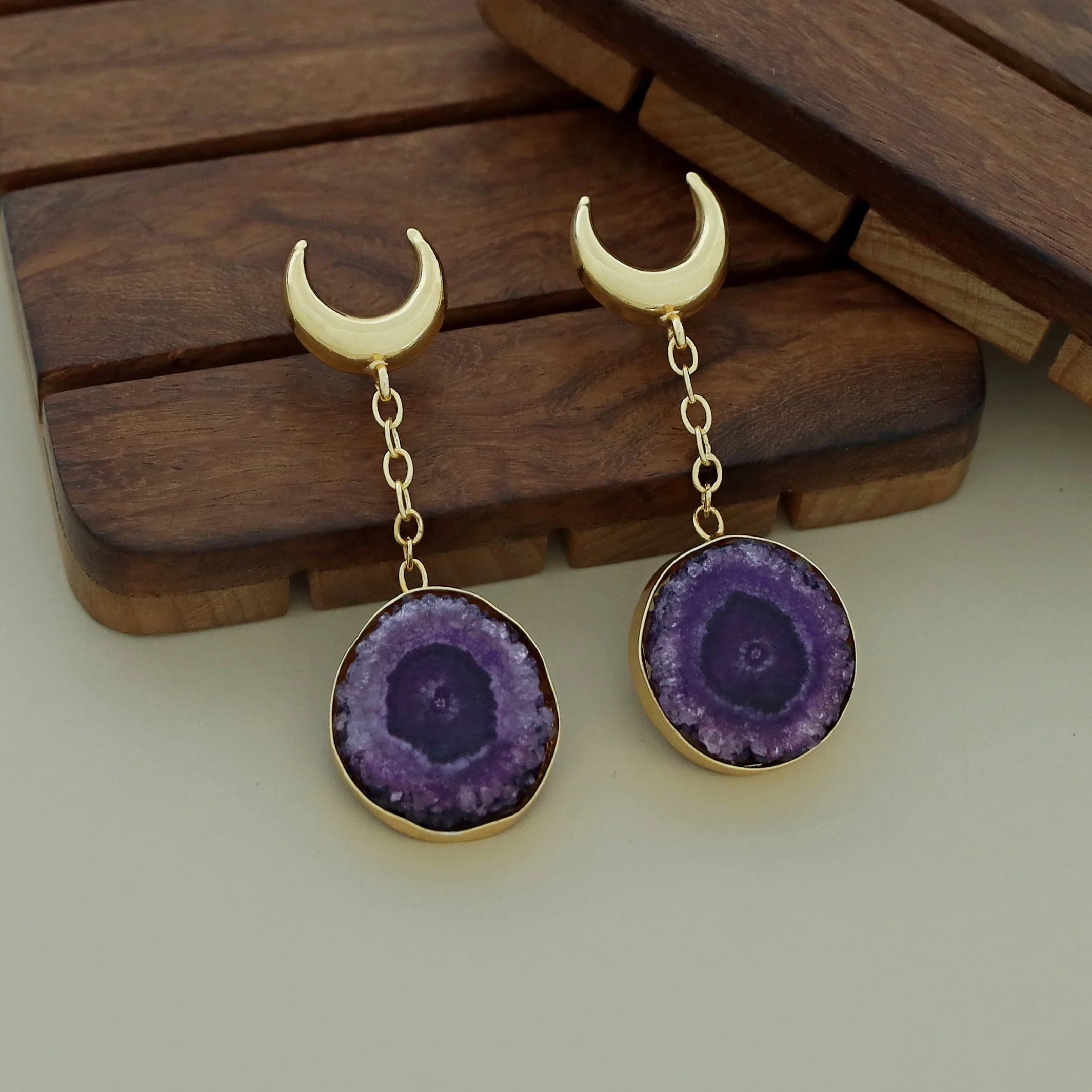 Golden Half Moon Agate Earring - Image 17