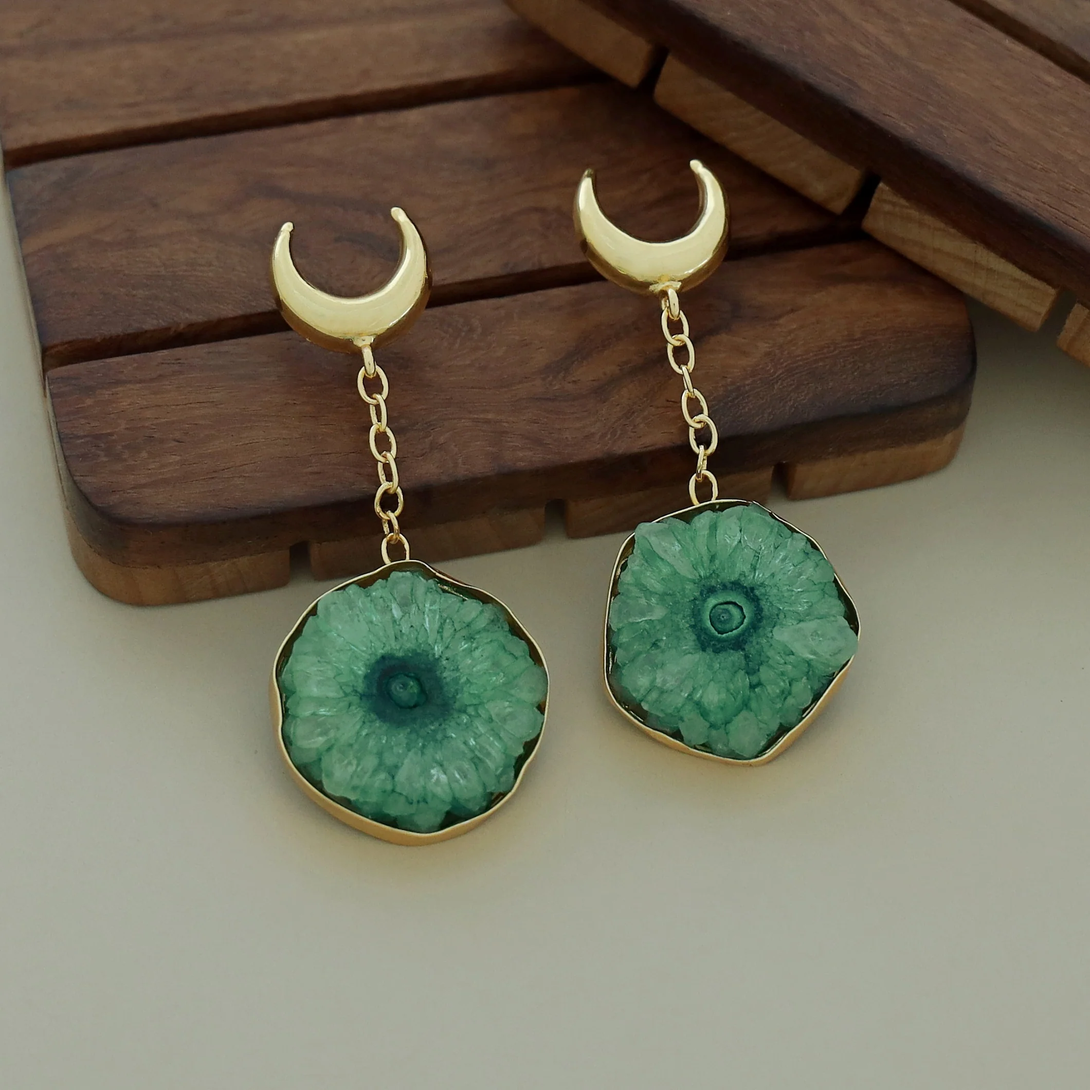 Golden Half Moon Agate Earring - Image 18