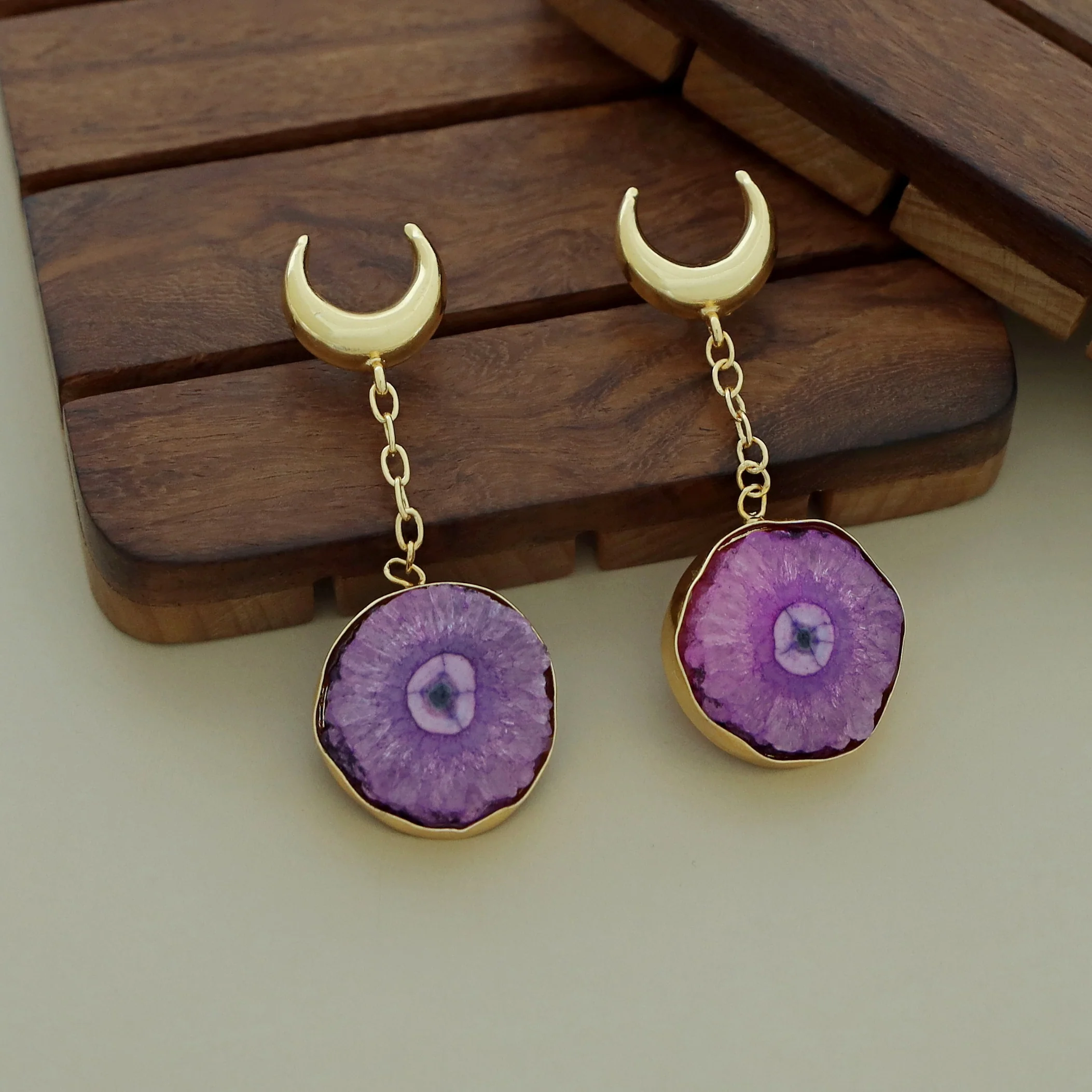 Golden Half Moon Agate Earring - Image 19