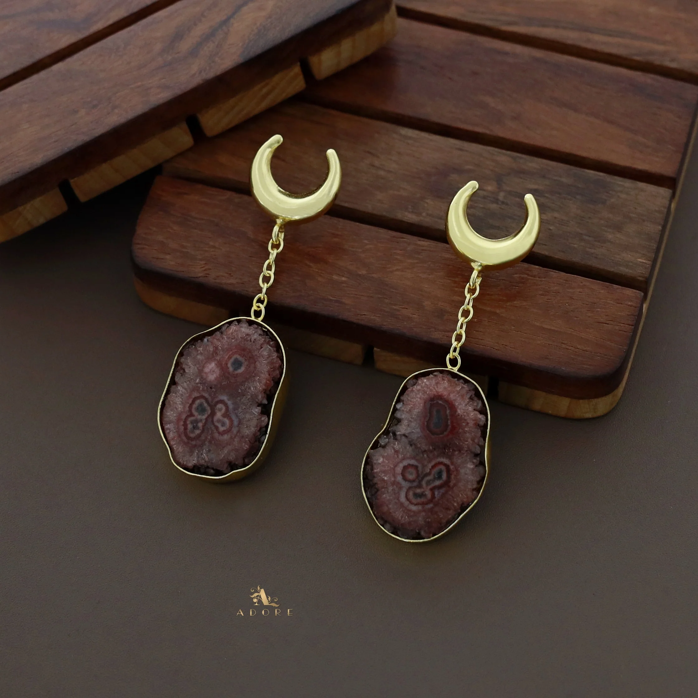 Golden Half Moon Agate Earring - Image 2