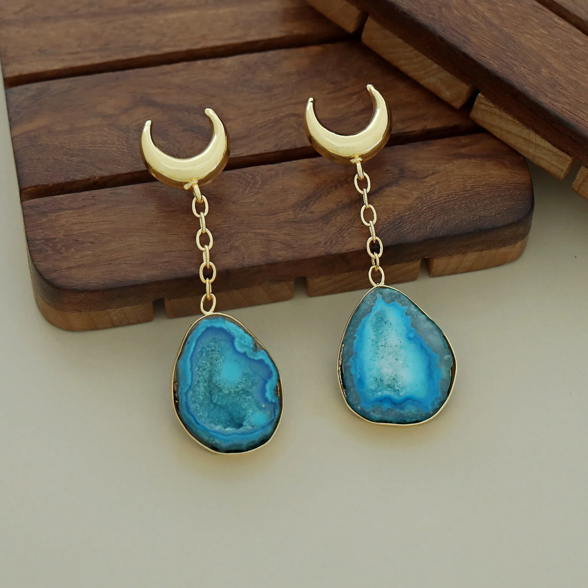 Golden Half Moon Agate Earring - Image 20