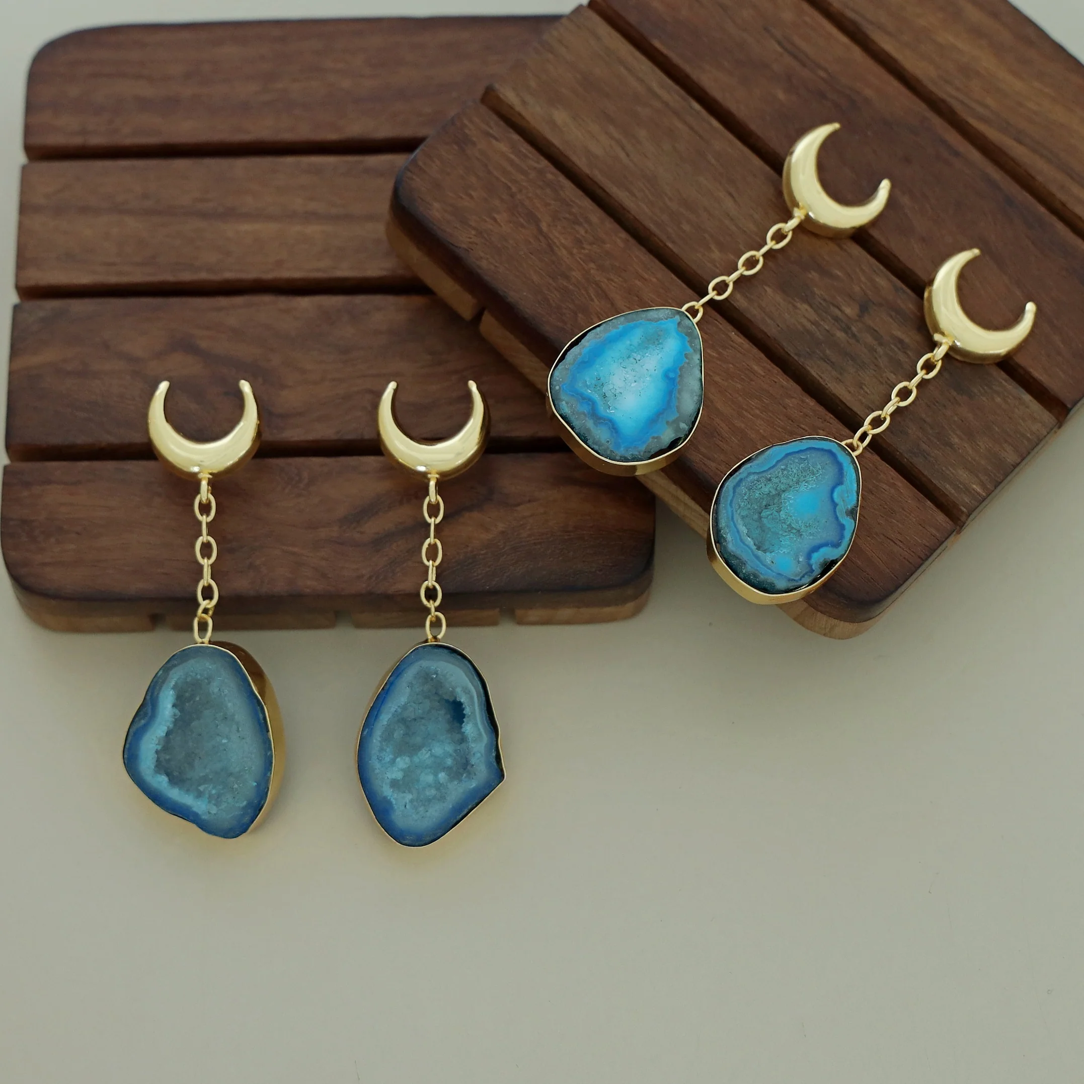 Golden Half Moon Agate Earring - Image 22