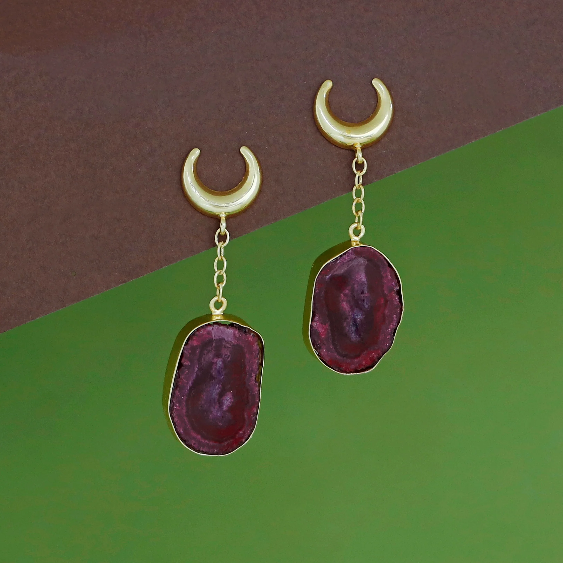Golden Half Moon Agate Earring - Image 3
