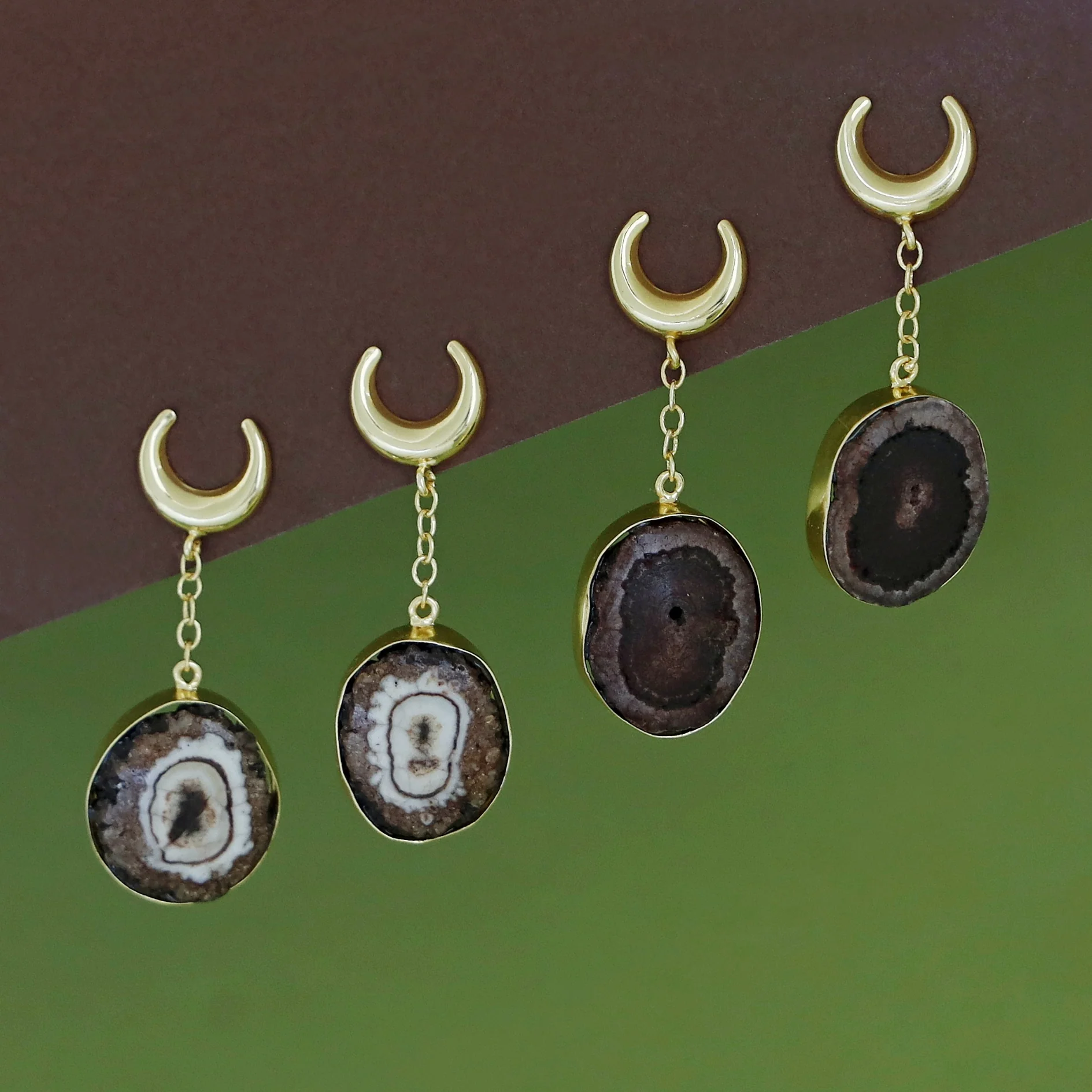 Golden Half Moon Agate Earring - Image 6