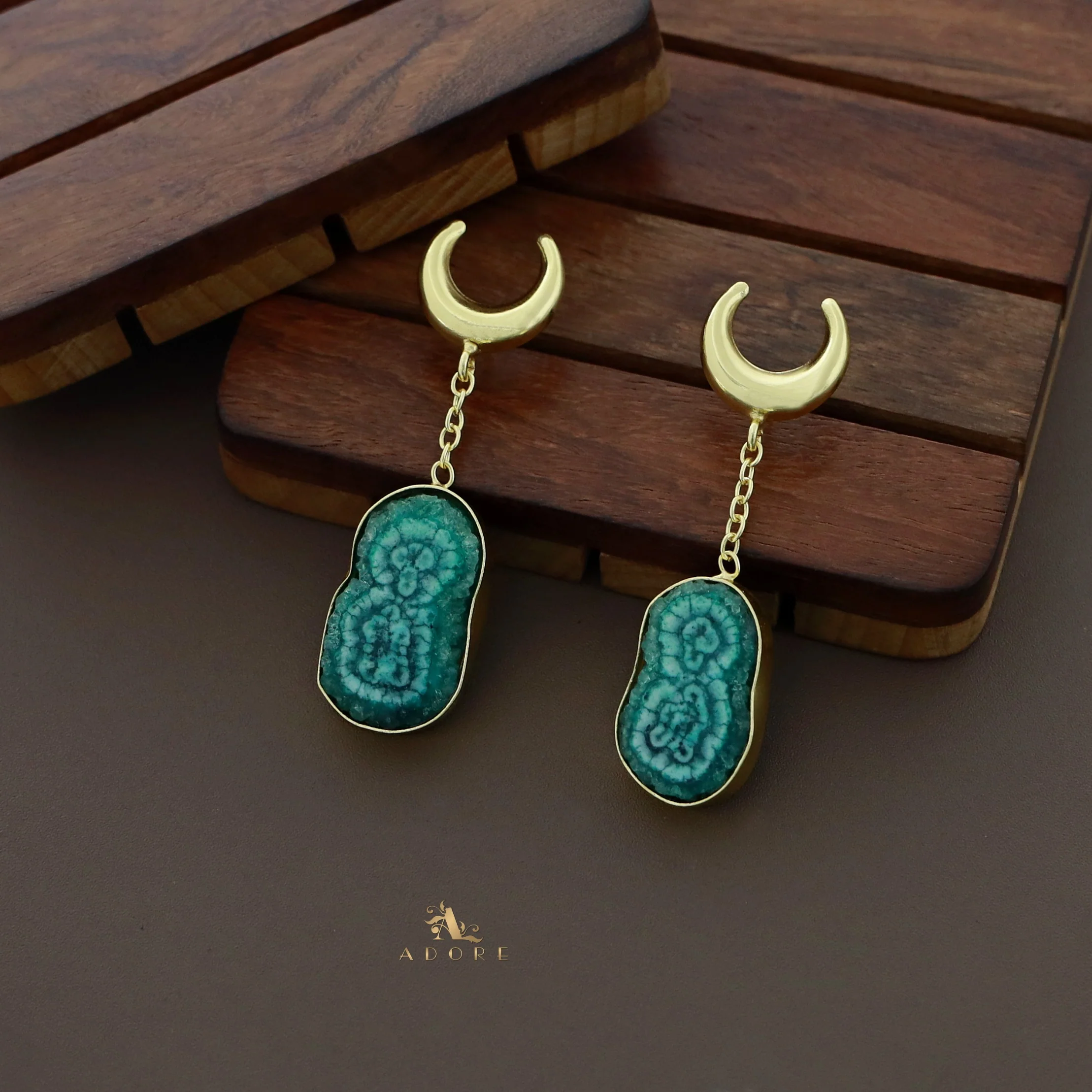 Golden Half Moon Agate Earring - Image 7