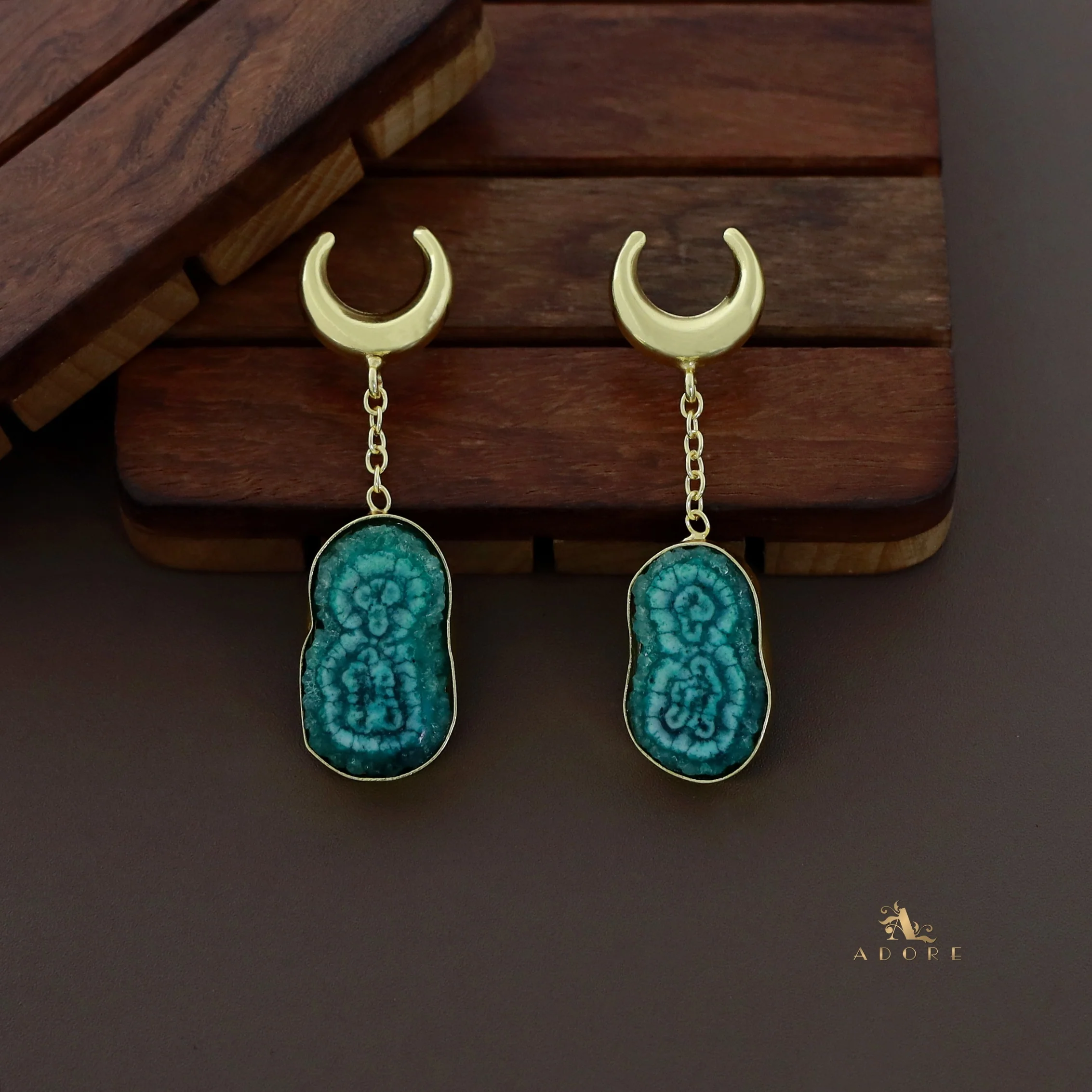 Golden Half Moon Agate Earring - Image 9