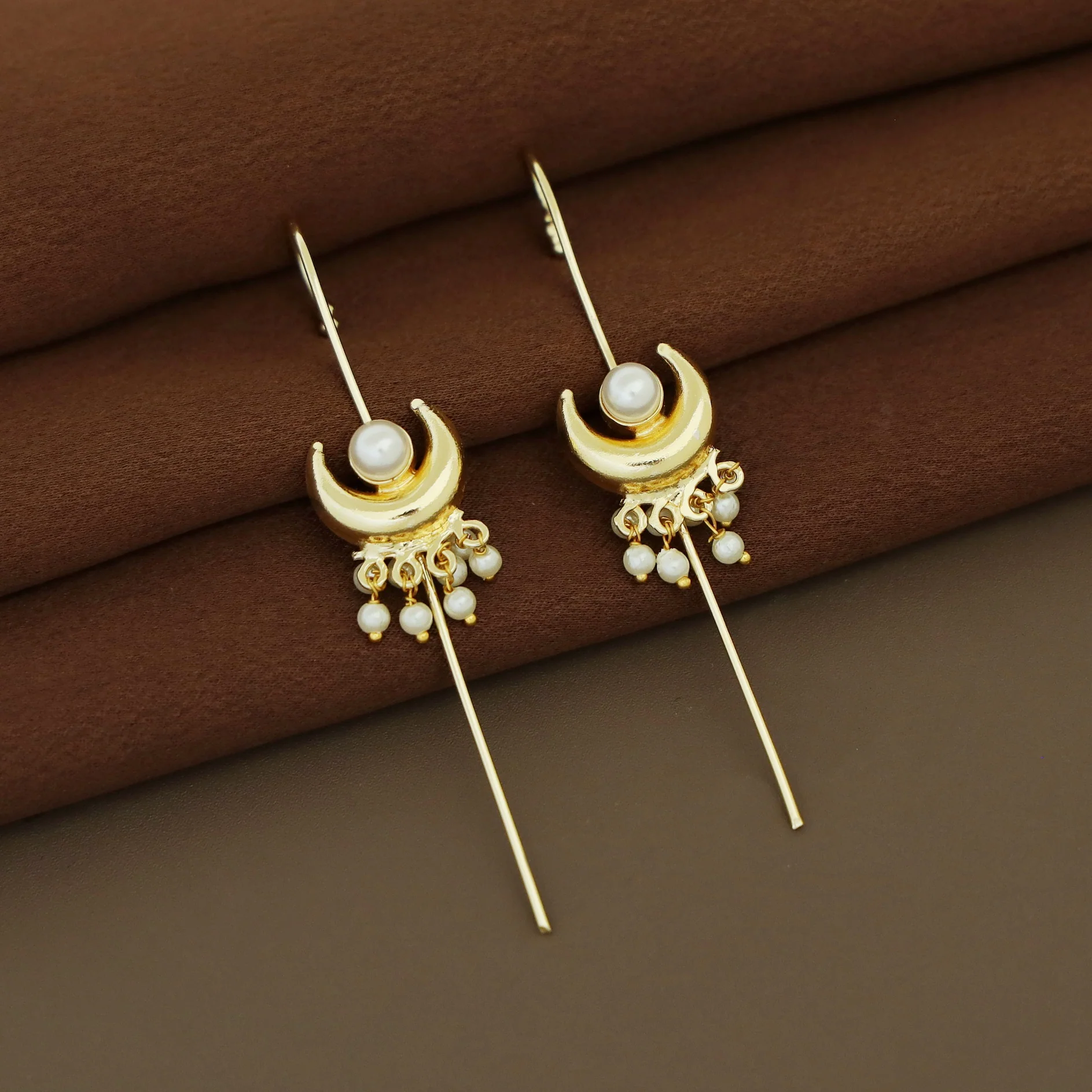 Golden Half Moon Pearl Ear-Cuff (Set Of 2) - Image 2