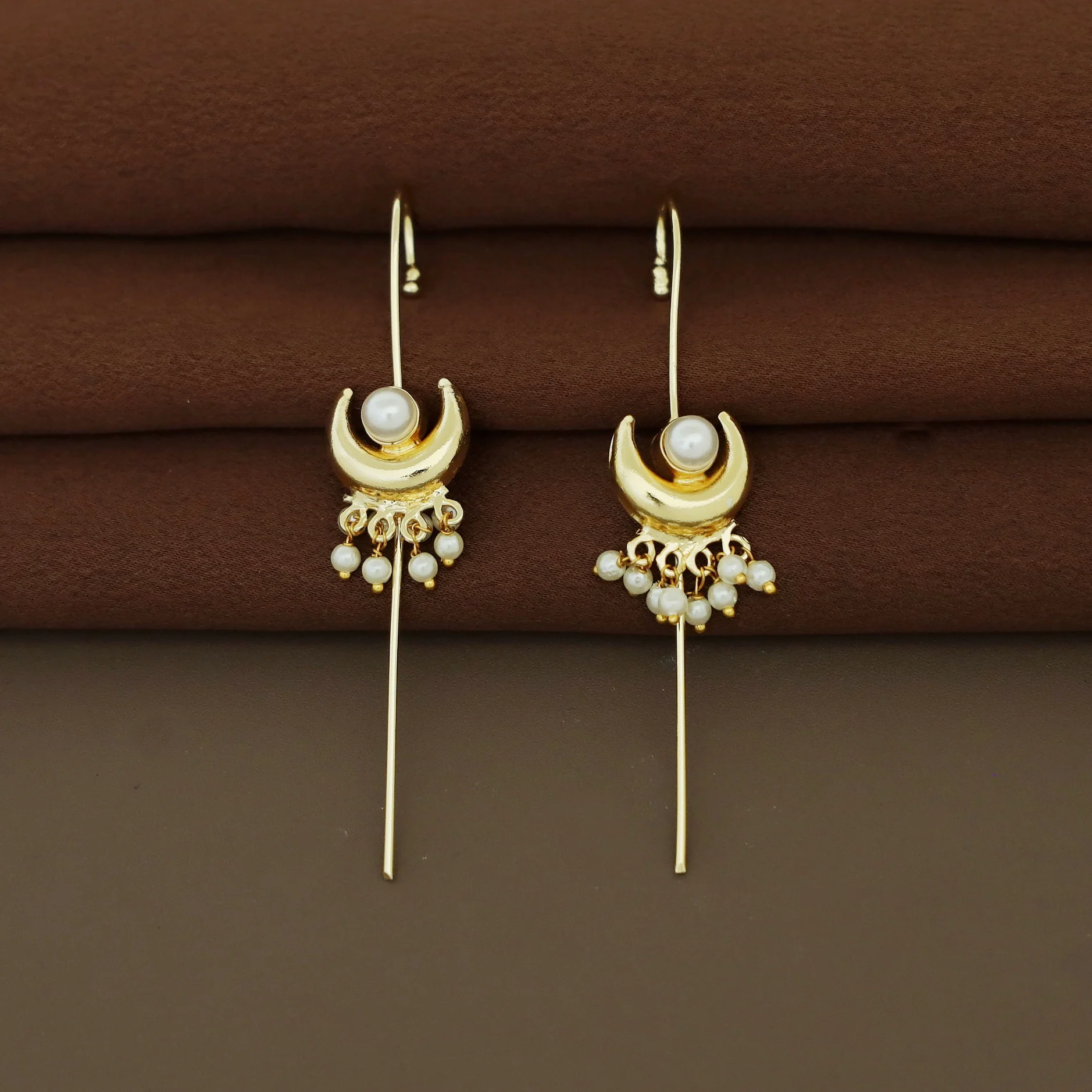 Golden Half Moon Pearl Ear-Cuff (Set Of 2) - Image 3