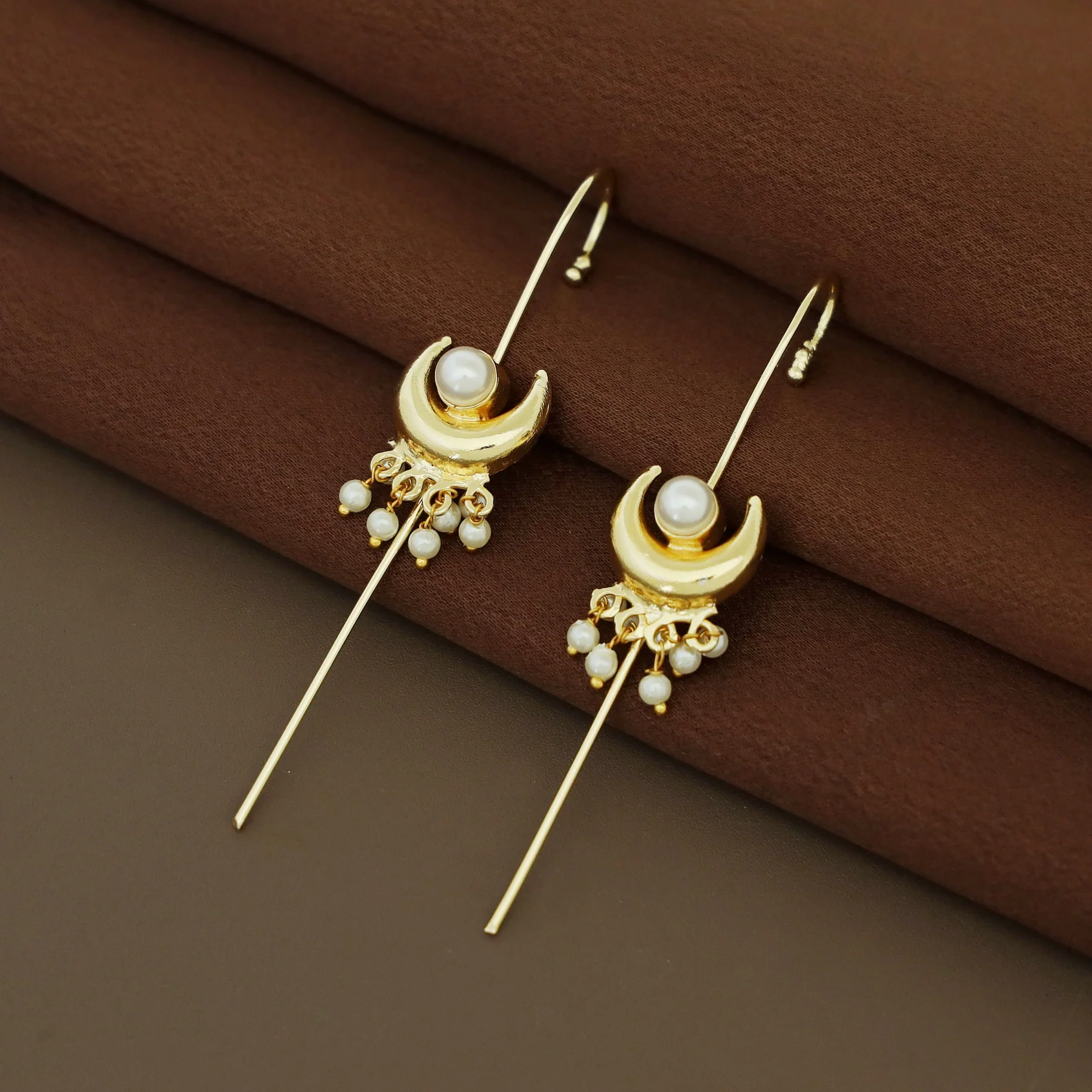 Golden Half Moon Pearl Ear-Cuff (Set Of 2) - Image 4
