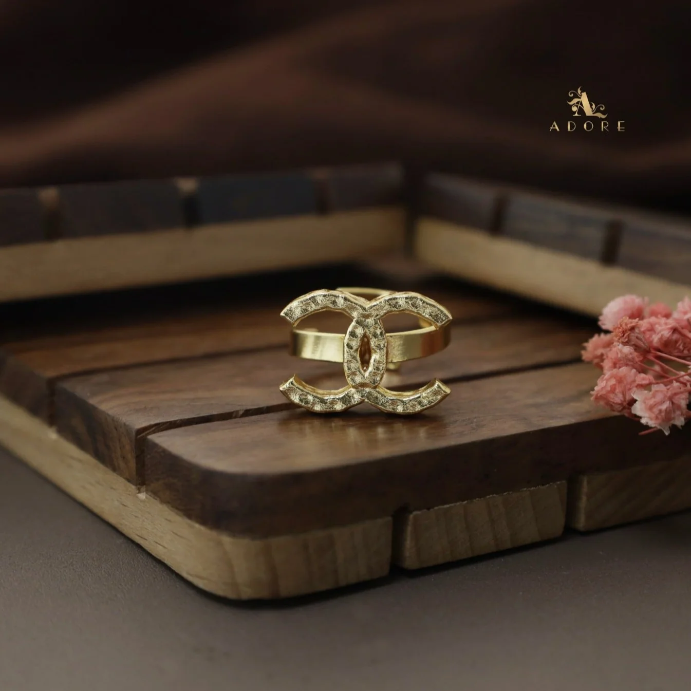 Golden Hammered Dual C Ring - Image 2