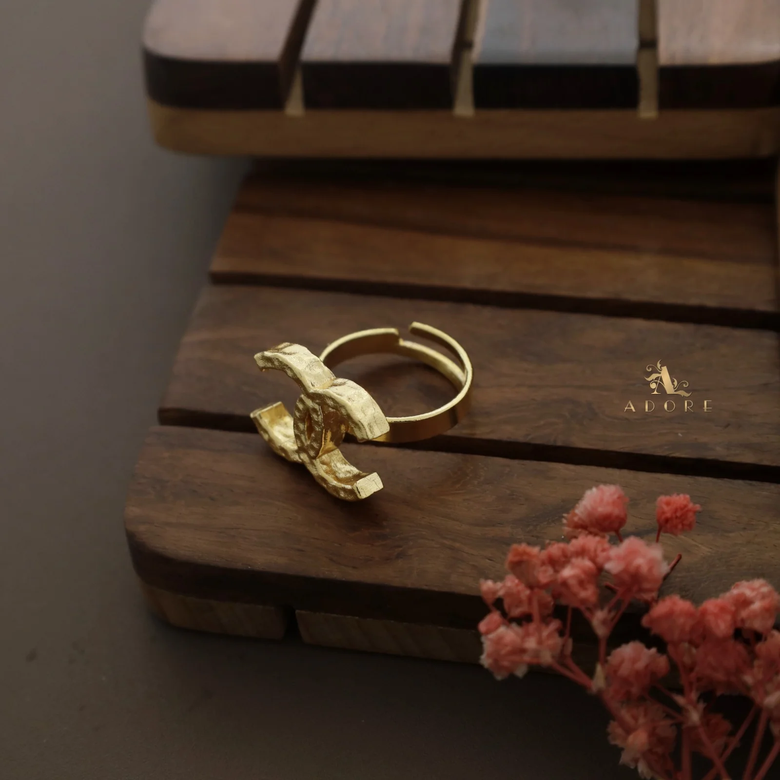 Golden Hammered Dual C Ring - Image 3