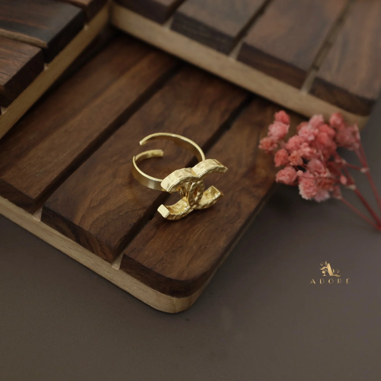 Golden Hammered Dual C Ring - Image 4