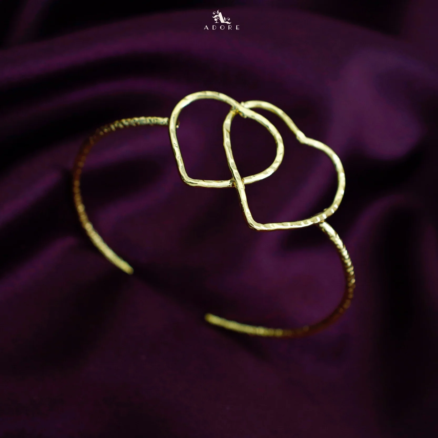 Dual Heart Golden Hammered Bangle - Image 2
