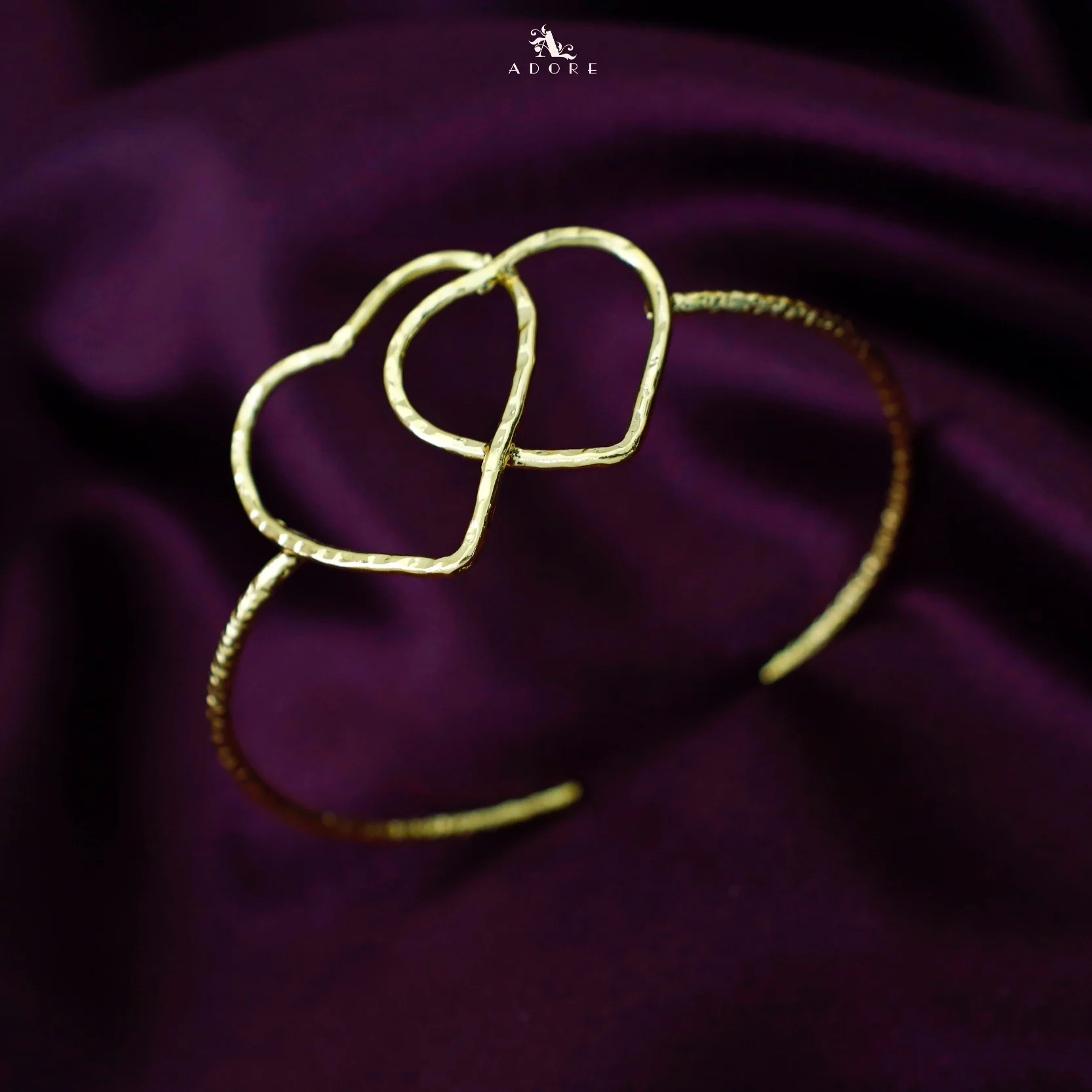 Dual Heart Golden Hammered Bangle - Image 3
