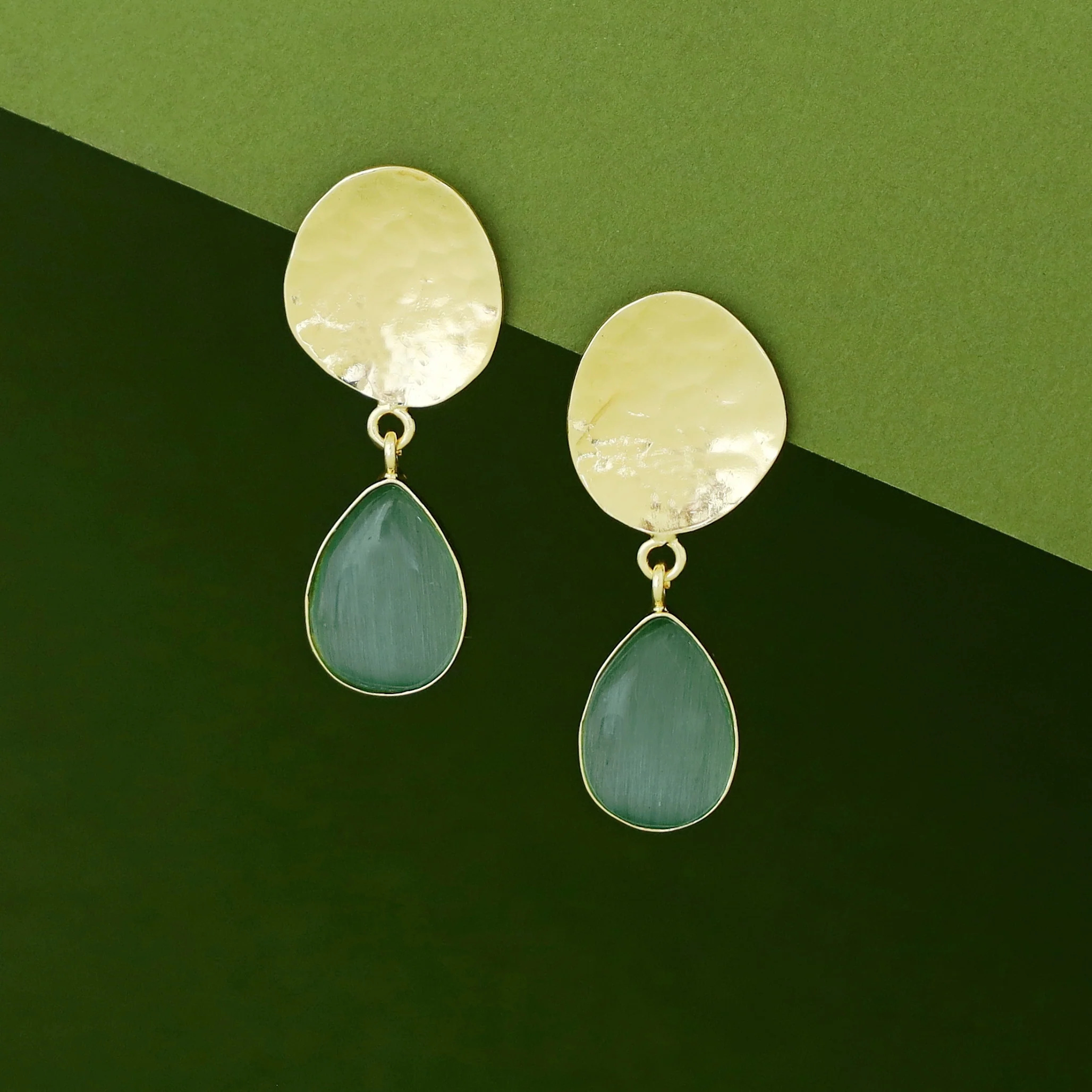 Rosie Golden Hammered Glossy Stone Drop Earring - Image 6
