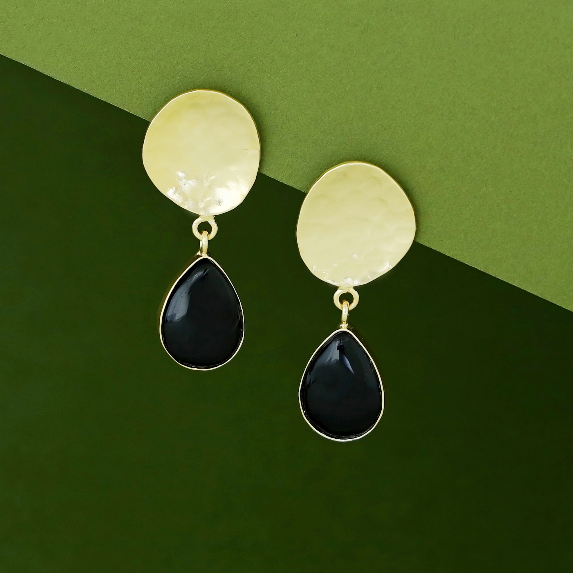 Rosie Golden Hammered Glossy Stone Drop Earring - Image 7