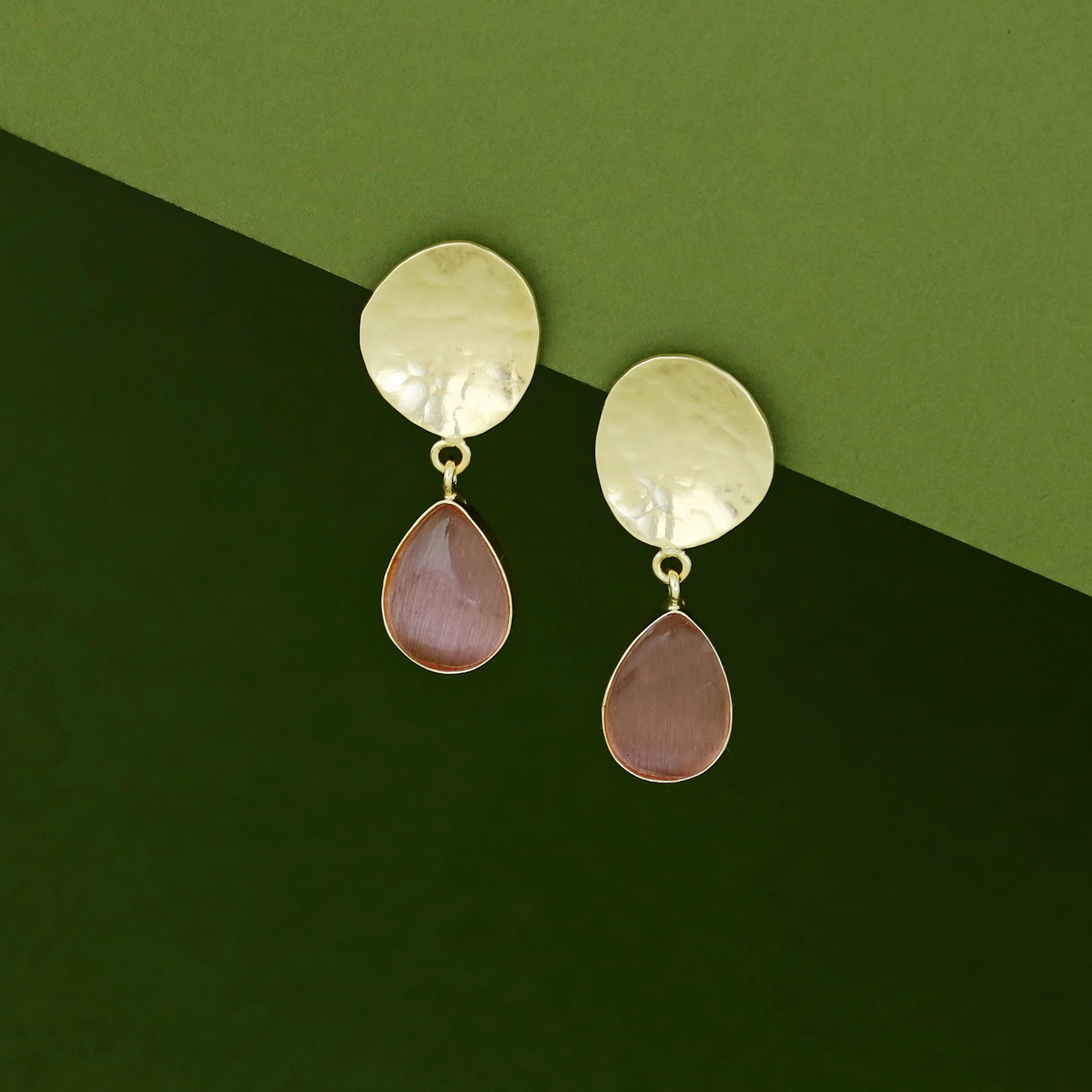 Rosie Golden Hammered Glossy Stone Drop Earring - Image 8