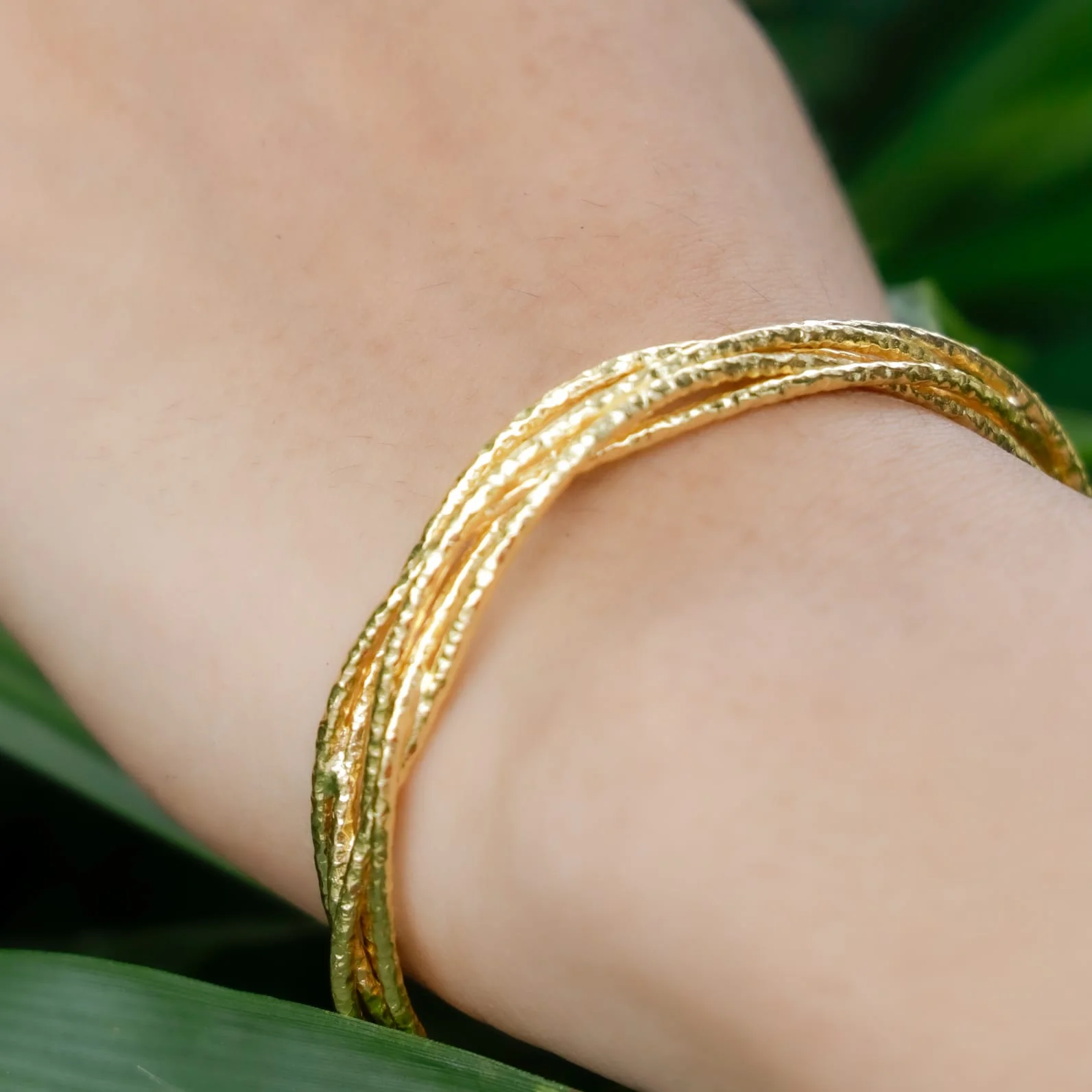 Golden Hammered Penta Layer Bangle - Image 2