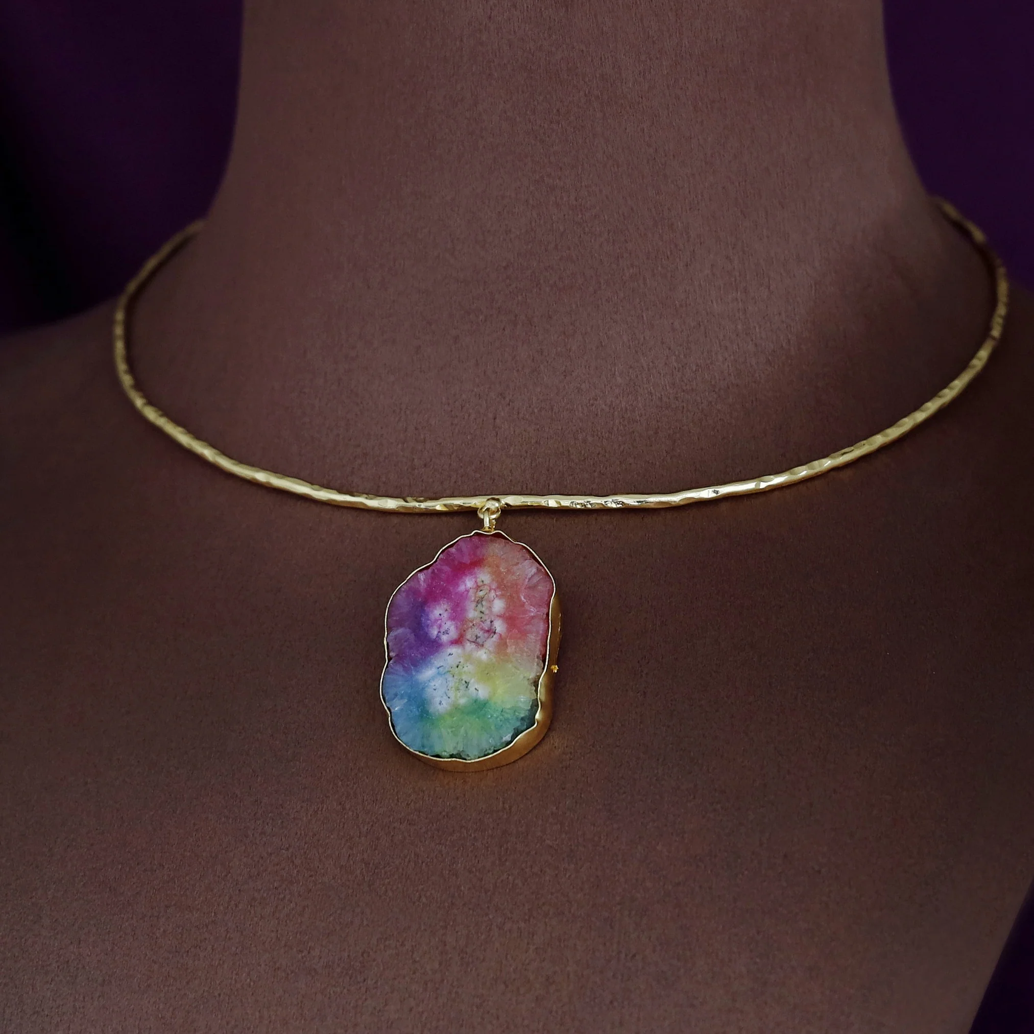 Golden Hammered Solar Agate Neck Cuff - Image 2