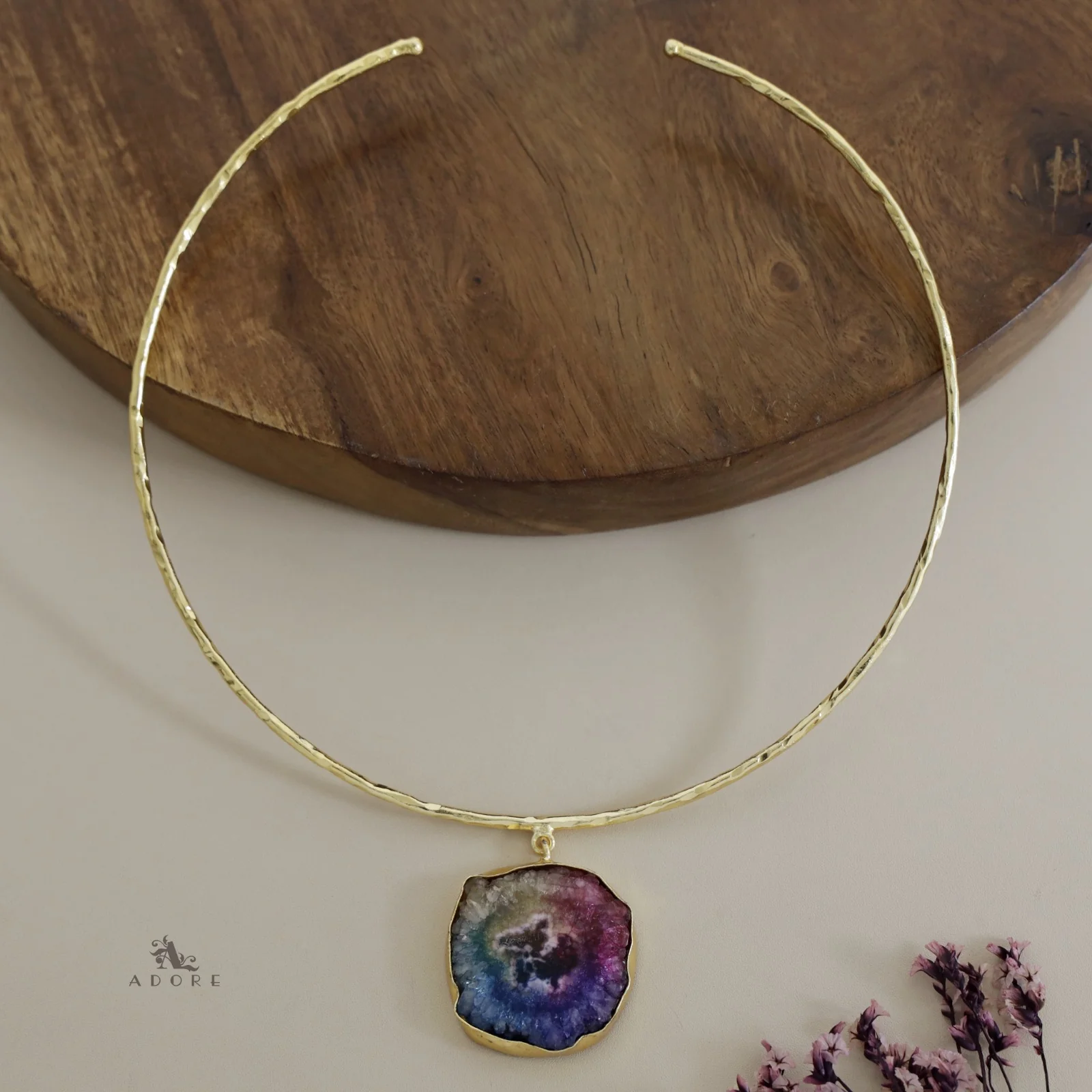 Golden Hammered Solar Agate Neck Cuff - Image 29