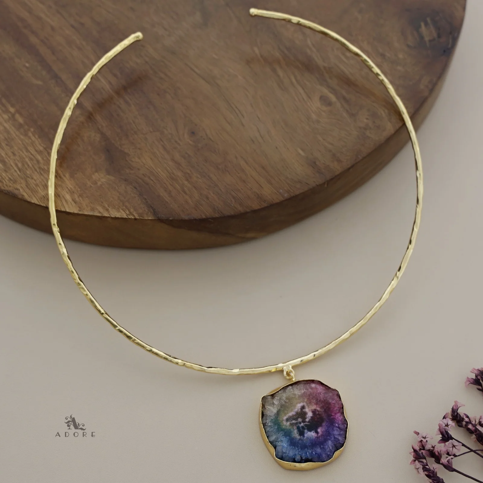 Golden Hammered Solar Agate Neck Cuff - Image 30