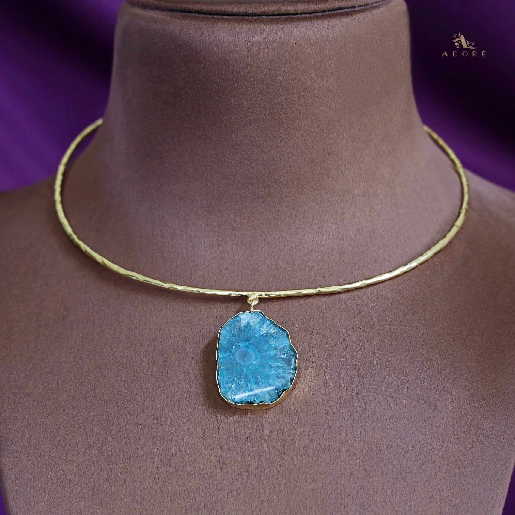 Golden Hammered Solar Agate Neck Cuff - Image 43
