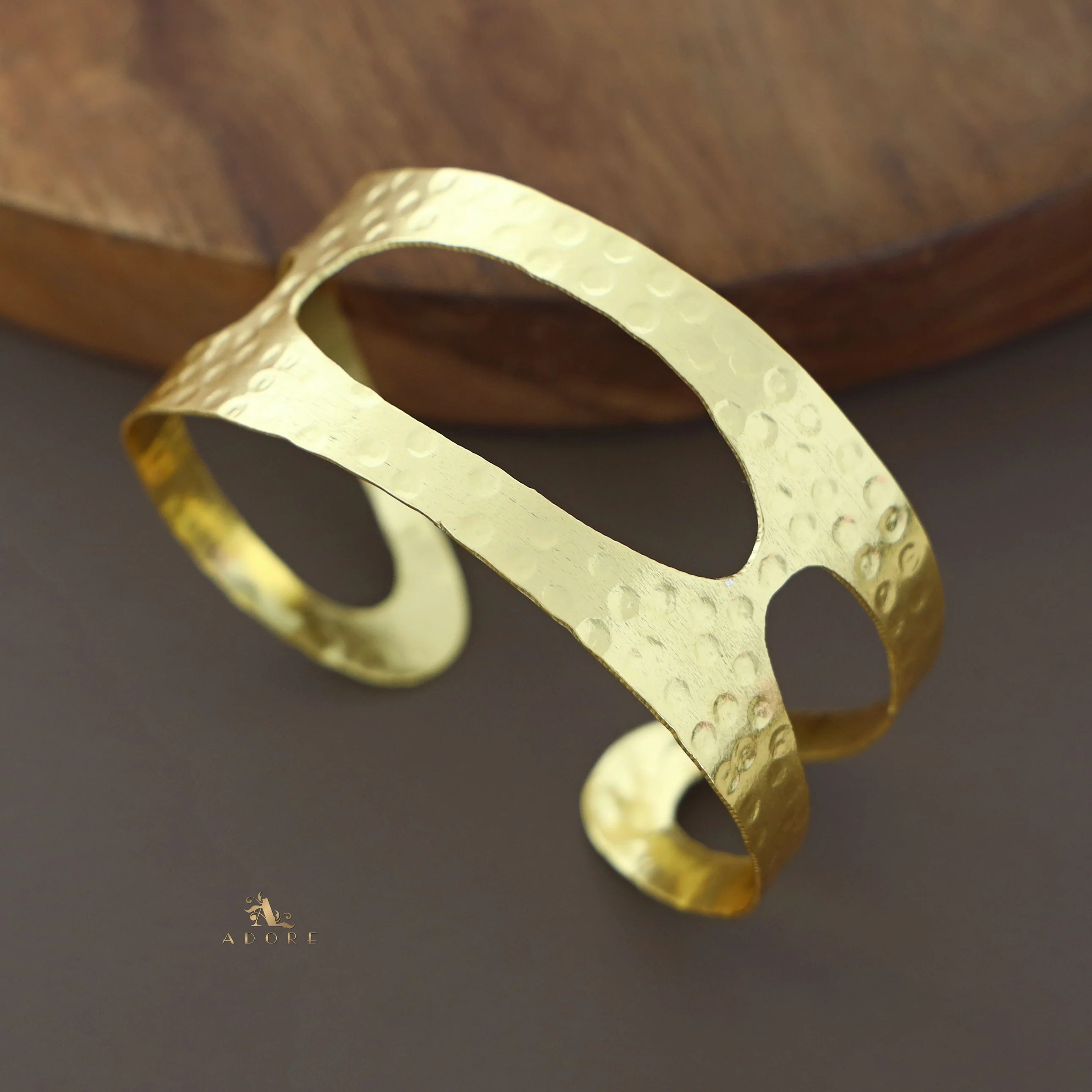 Golden Hammered Tri Ellipse Bangle - Image 2