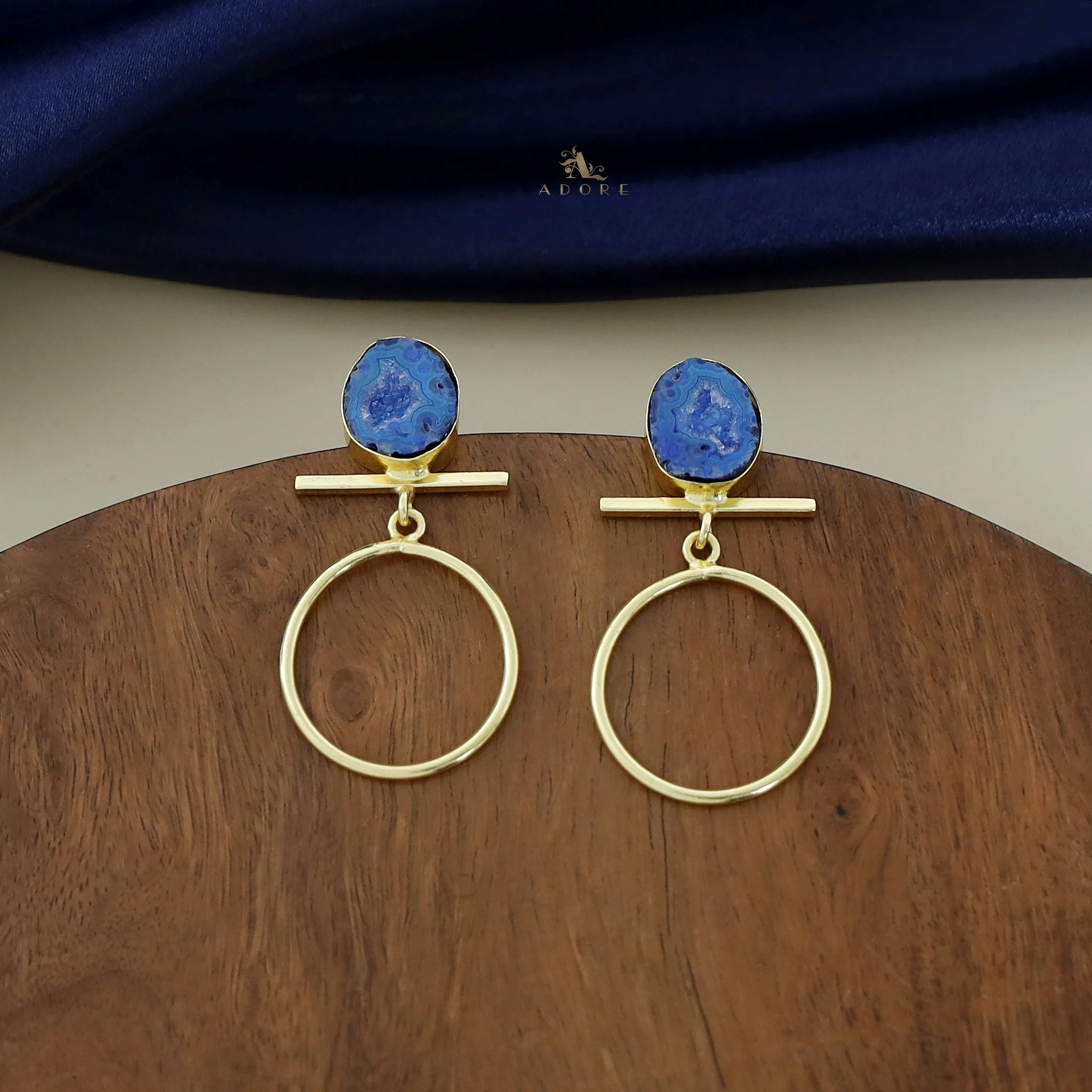Golden Hanging Circle Agate Earring - Image 4