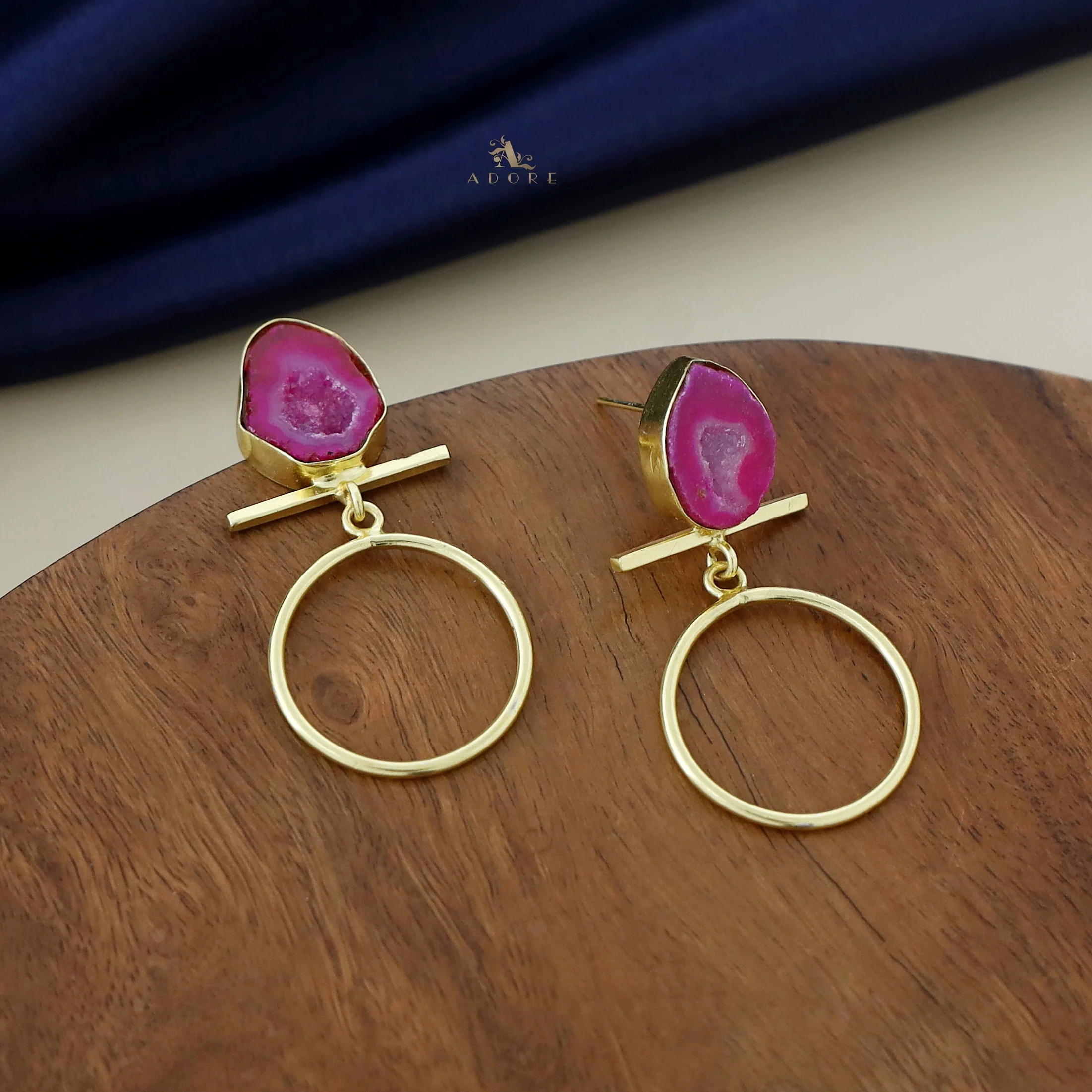 Golden Hanging Circle Agate Earring - Image 5