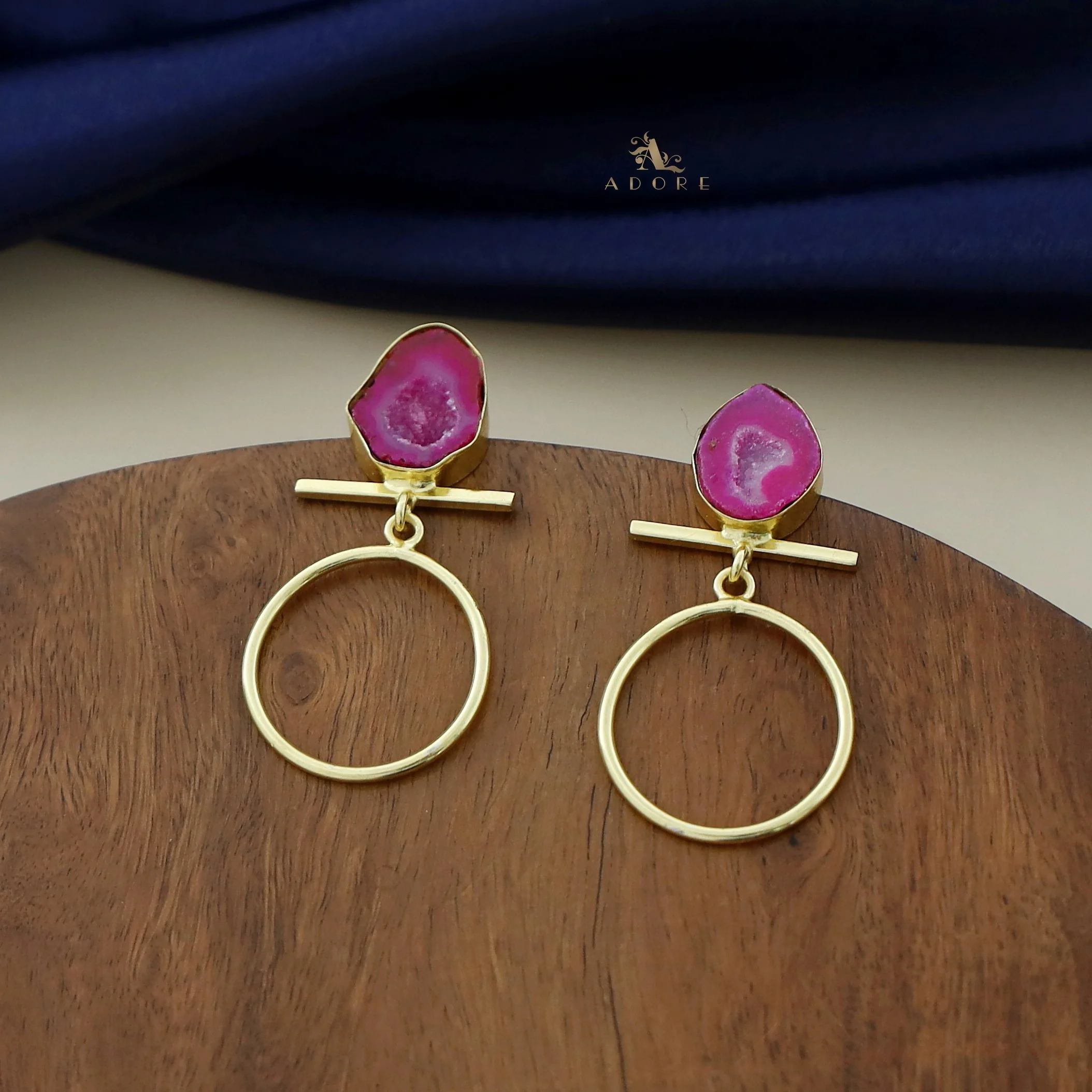 Golden Hanging Circle Agate Earring - Image 6