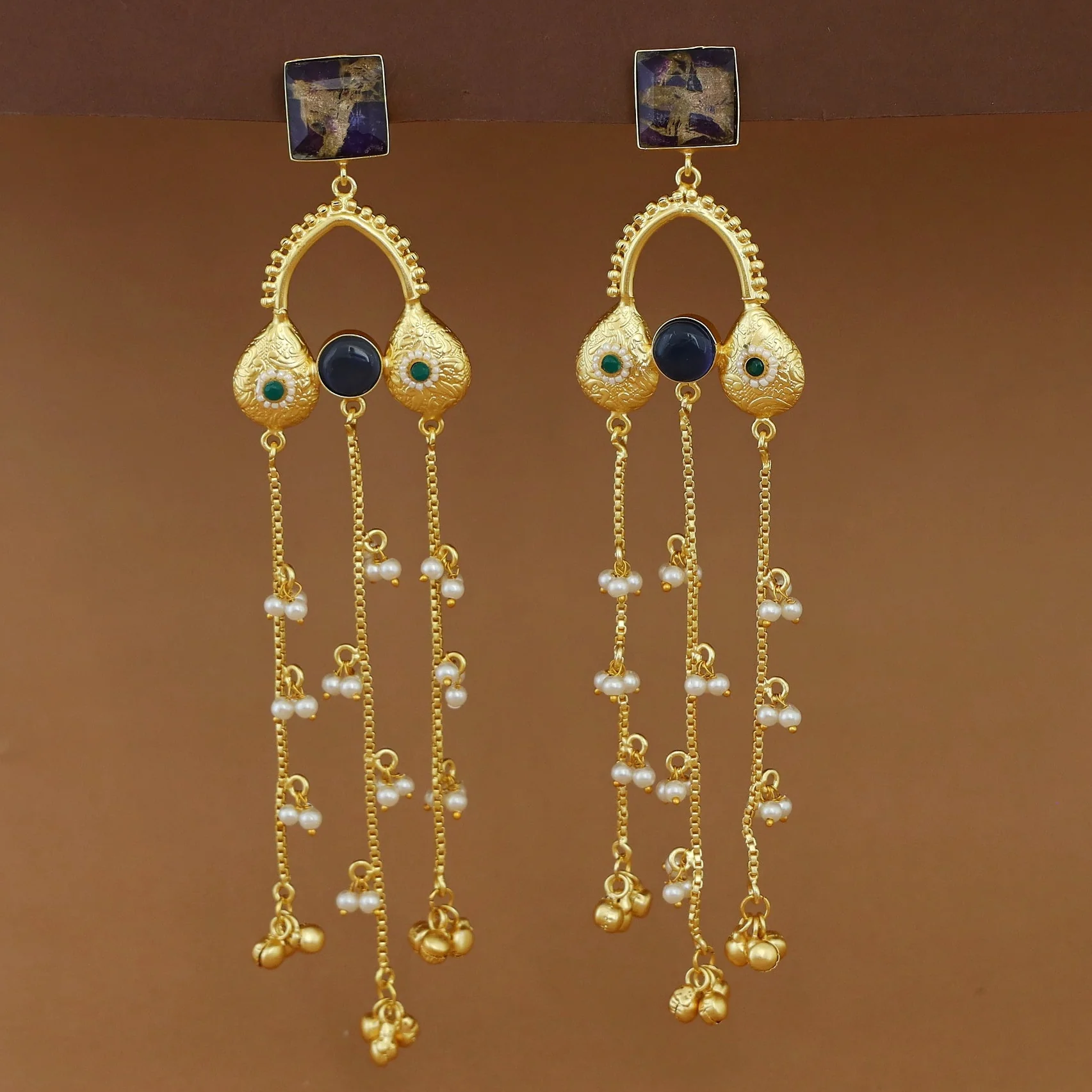 Tithi Golden Hanging Pearl Ghungroo Kashmiri Earring - Image 4