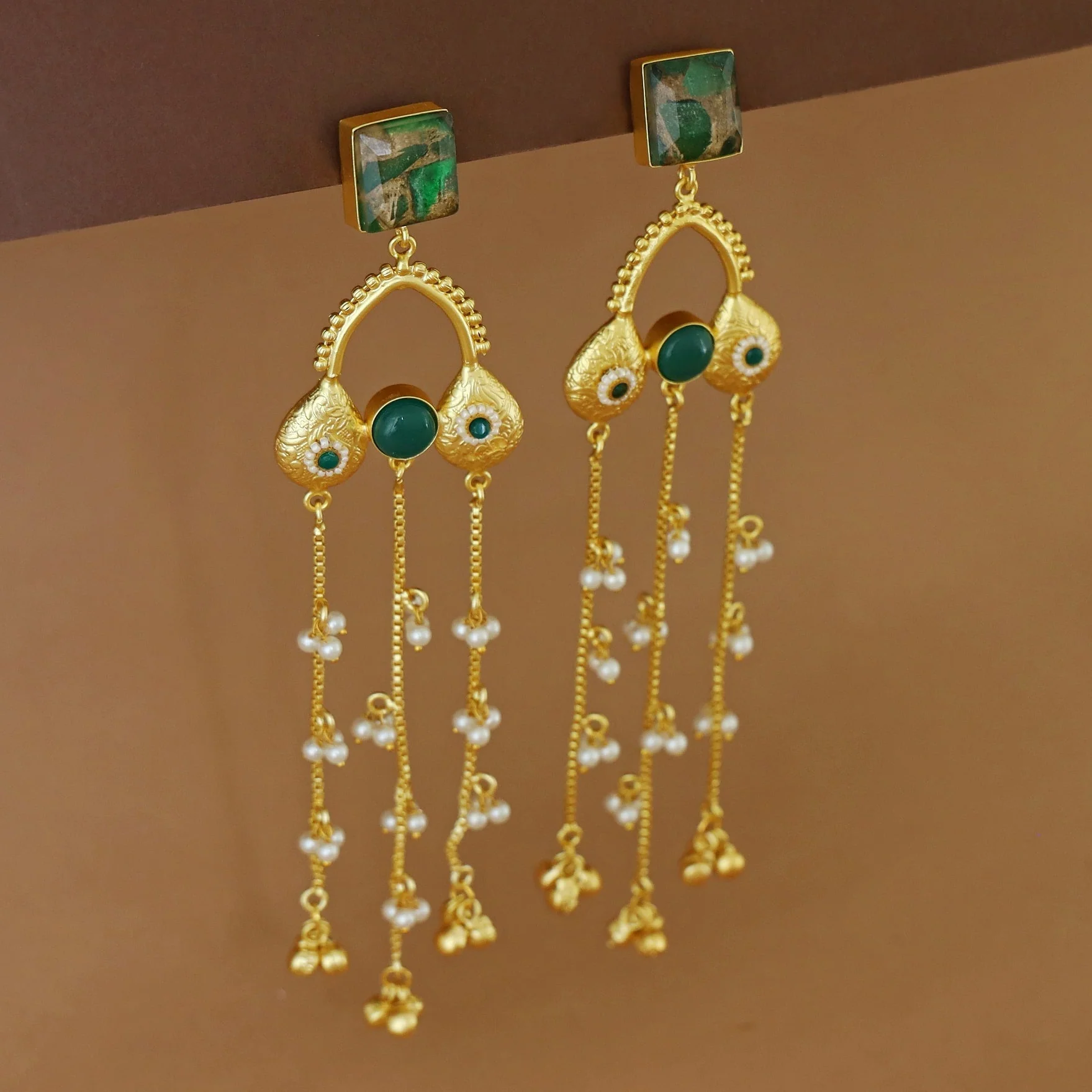 Tithi Golden Hanging Pearl Ghungroo Kashmiri Earring - Image 6