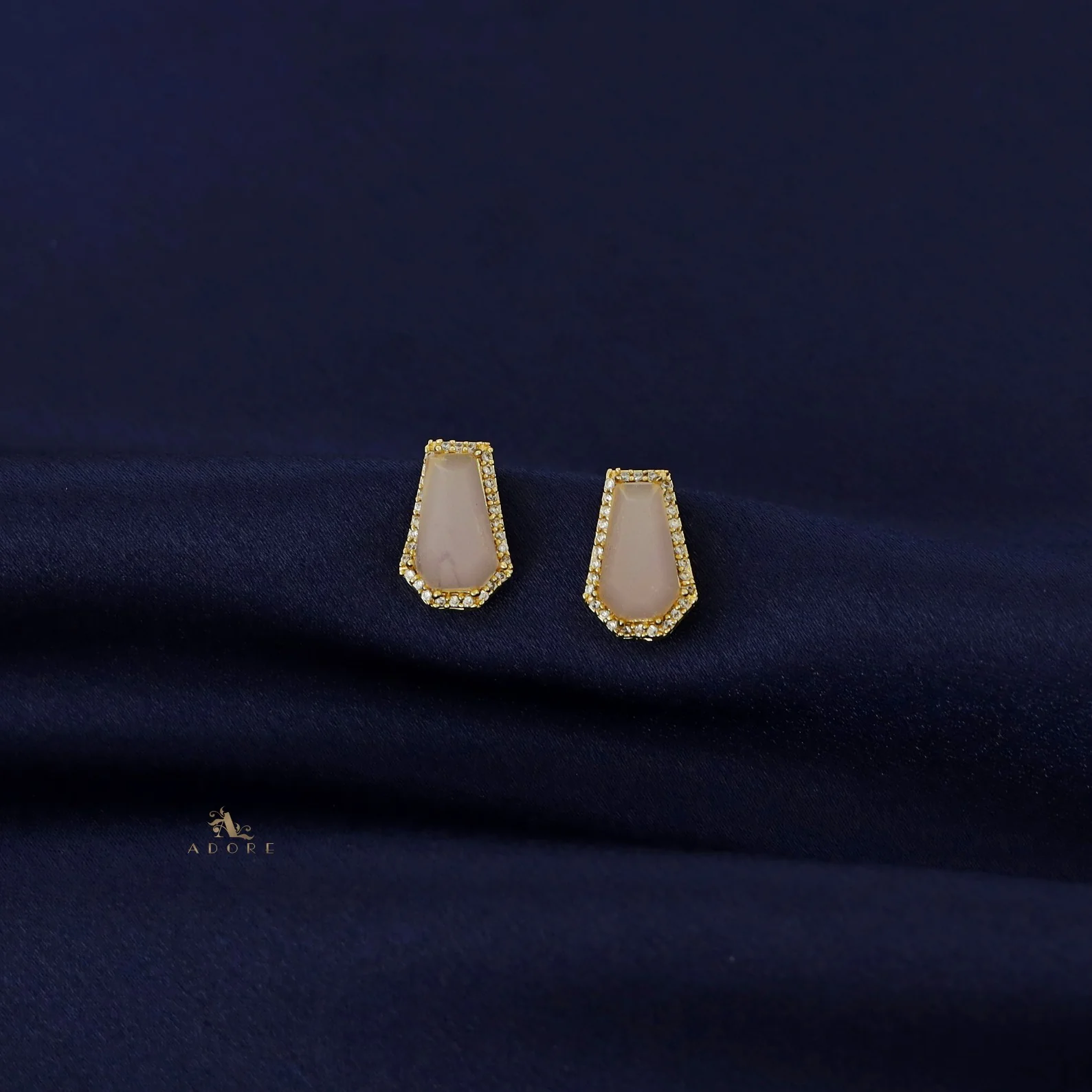 Golden Hexagon Glossy Stone Earring - Image 2