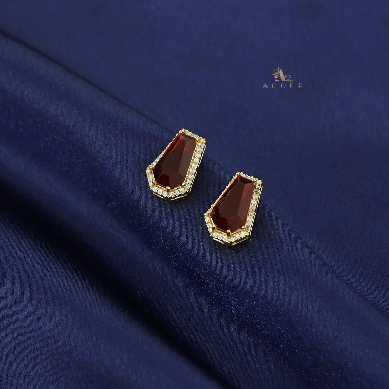 Golden Hexagon Glossy Stone Earring - Image 3