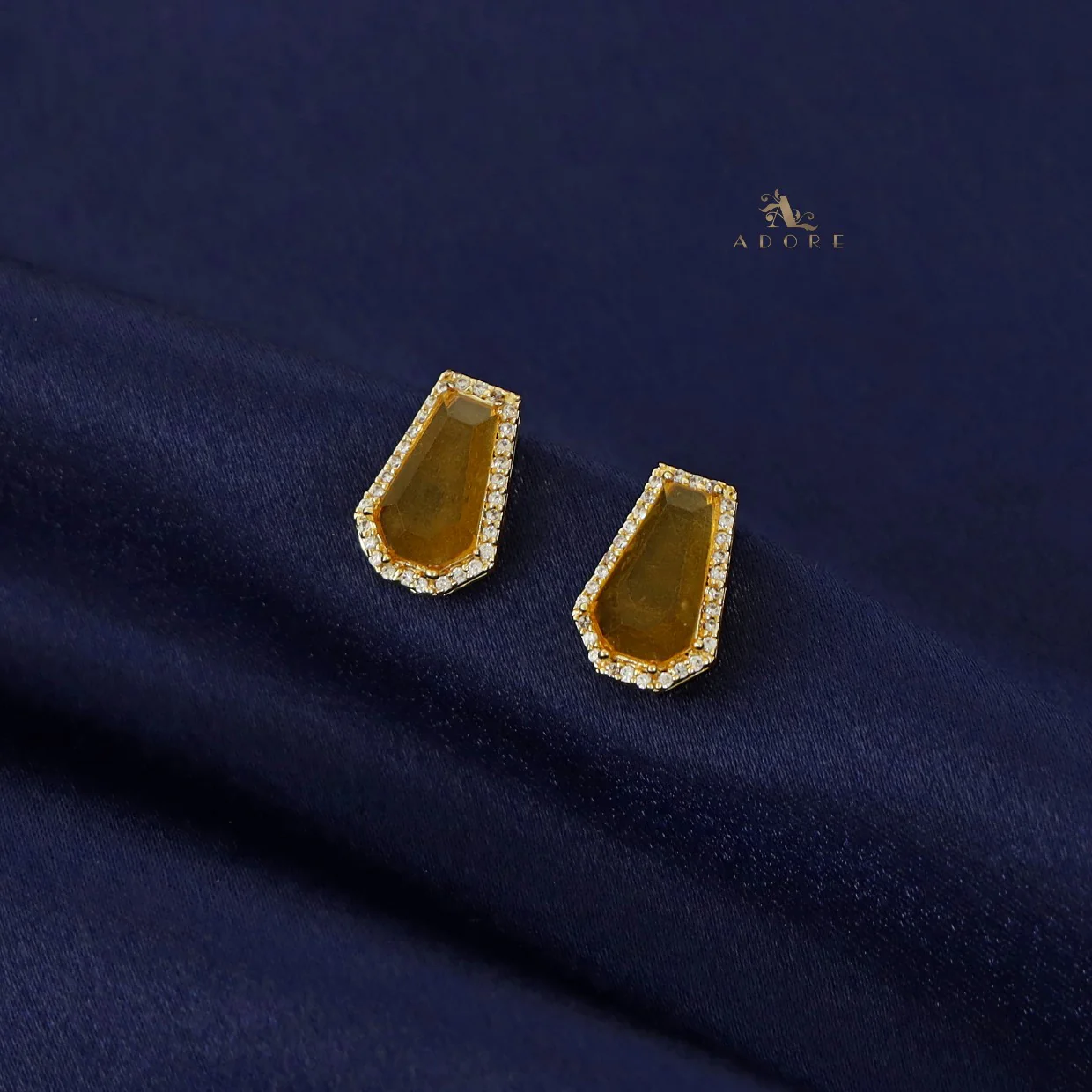 Golden Hexagon Glossy Stone Earring - Image 4