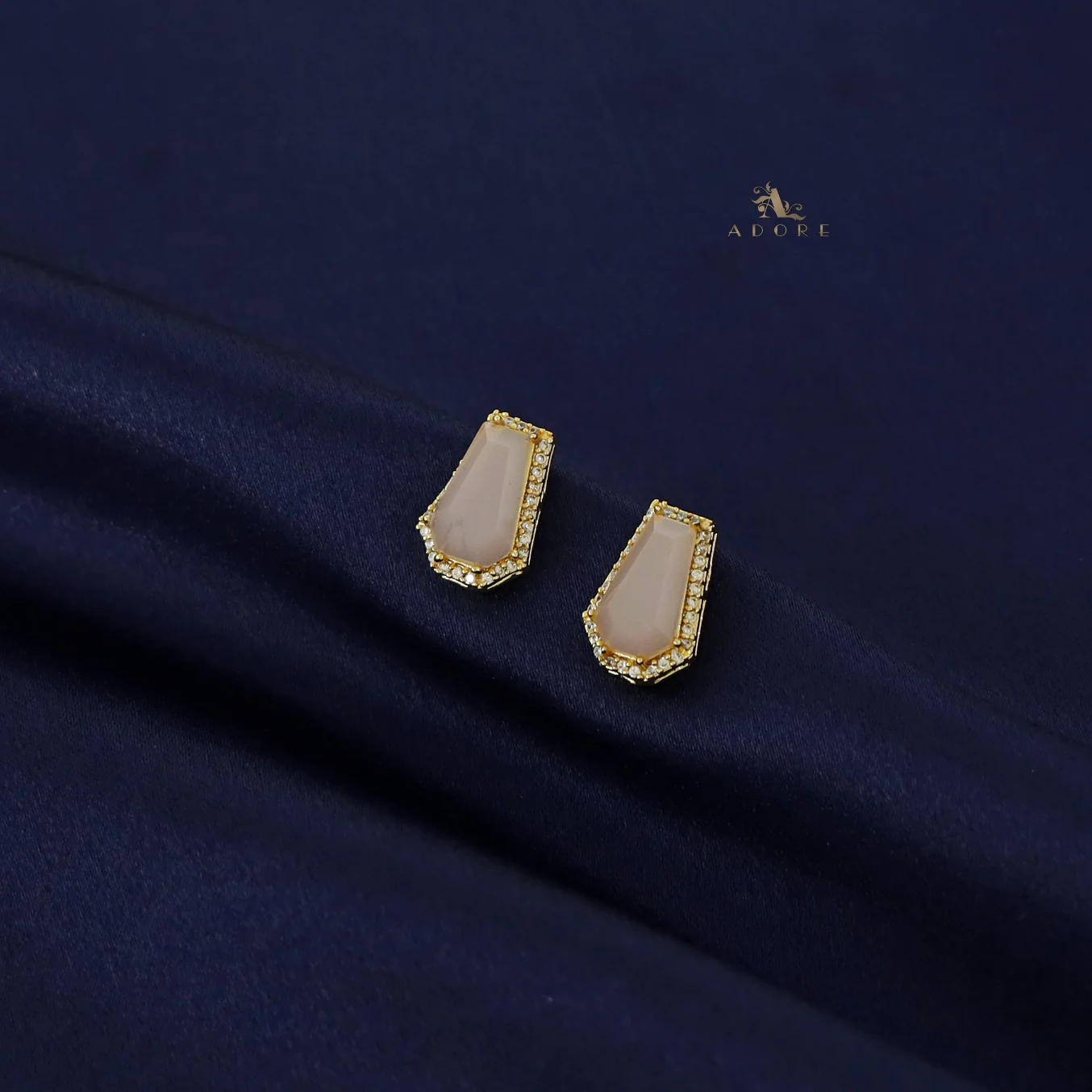 Golden Hexagon Glossy Stone Earring - Image 5