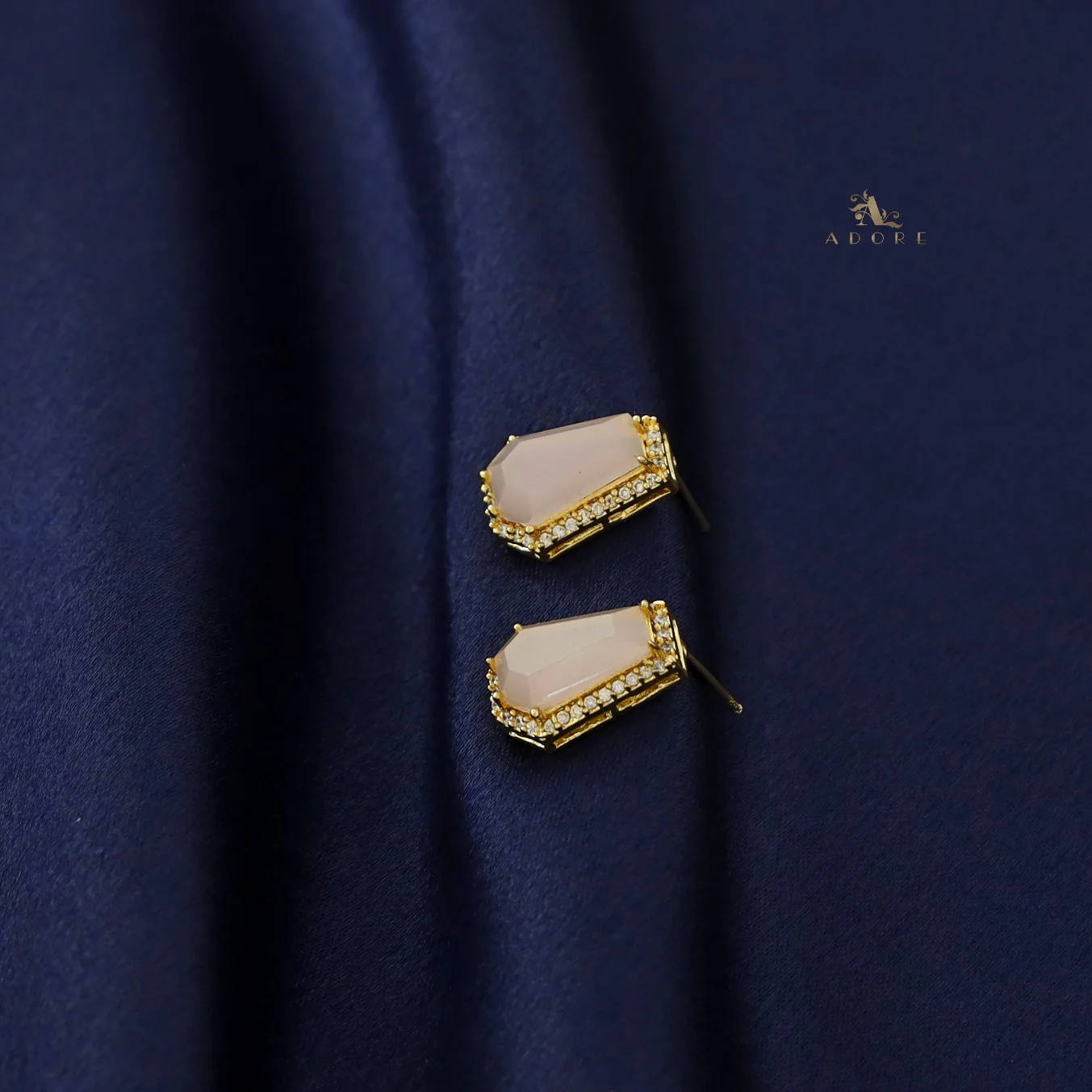 Golden Hexagon Glossy Stone Earring - Image 6